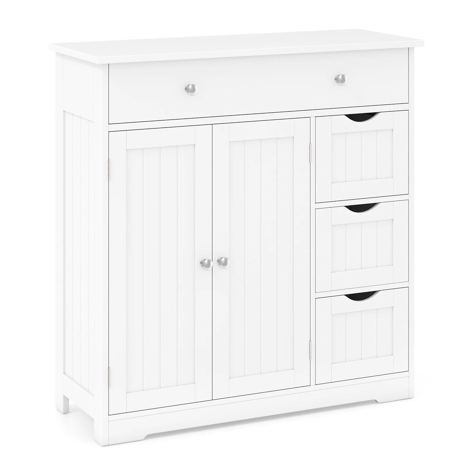 1 Costway Bathroom Floor Cabinet w/4 Drawers Freestanding Storage Organizer - White, 1 of 7