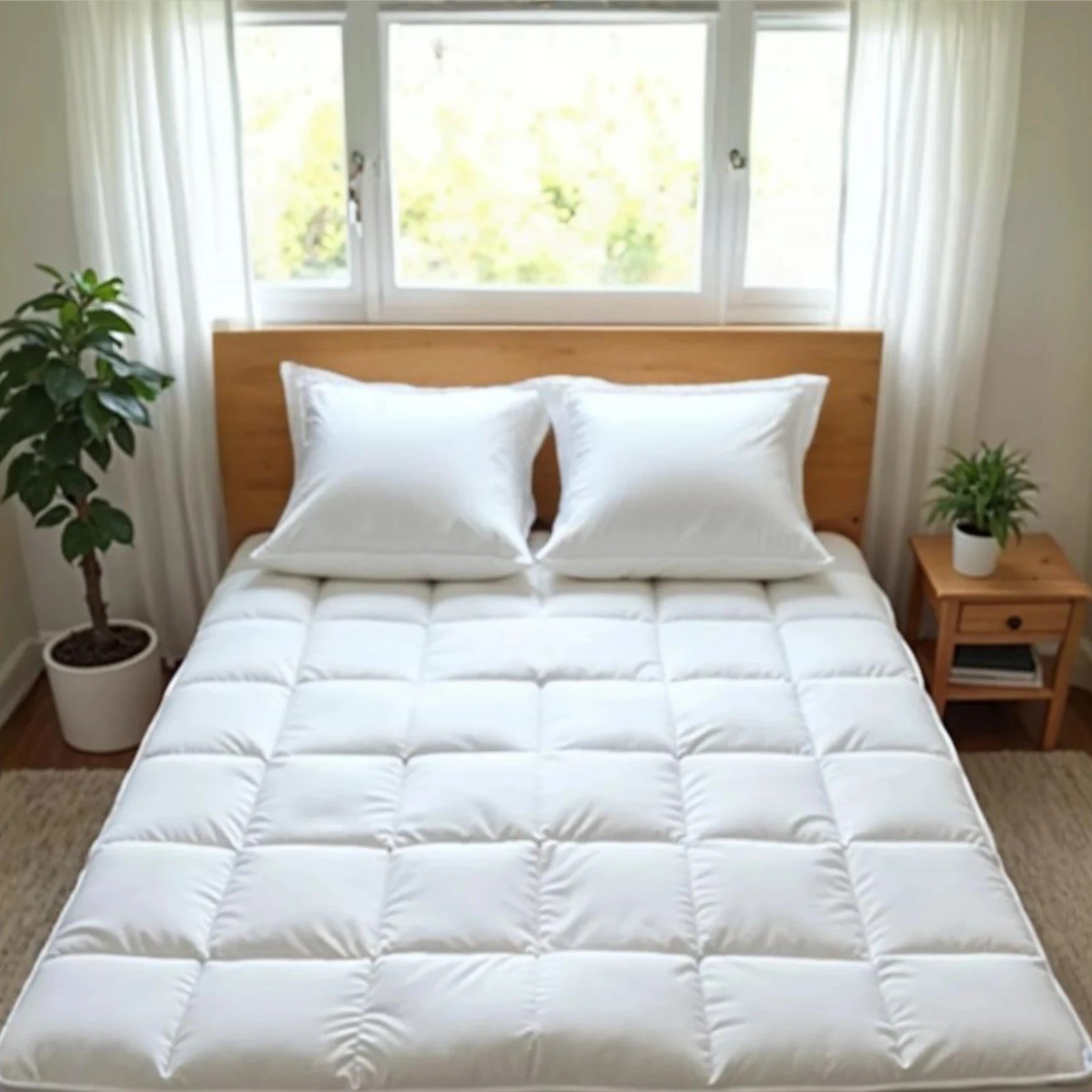 1 Royal Comfort Duck Feather and Down Mattress Topper 1800GSM Pillowtop Underlay - King Bed - White - King Bed - White, 1 of 5