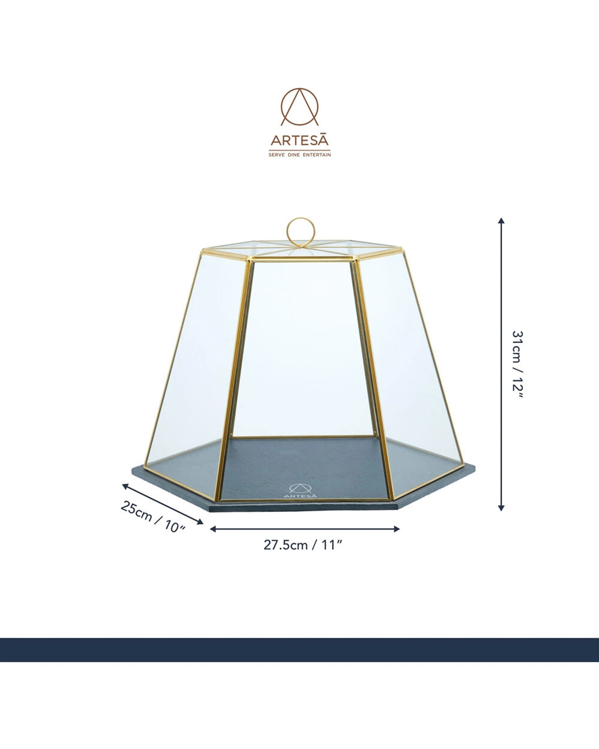 4 Artesa Glass Hexagonal Serving Cloche With Slate Base - Clear, 4 of 4