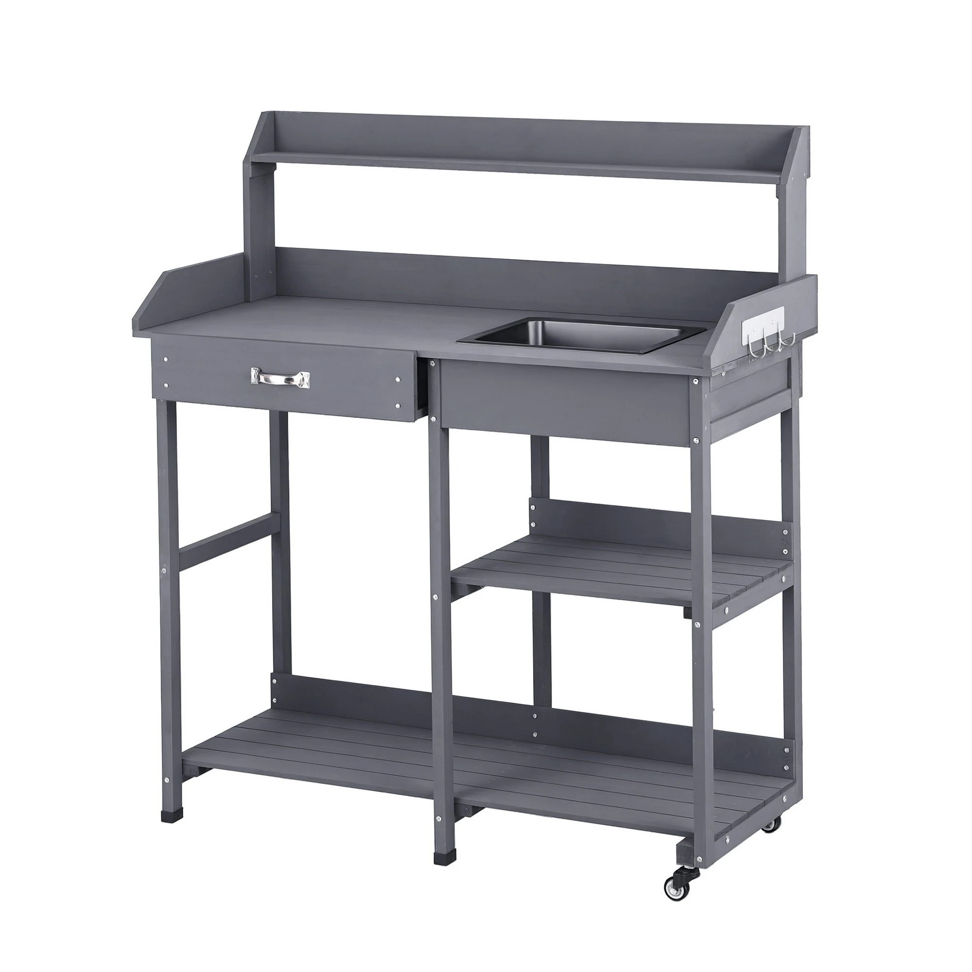 1 Gardeon Outdoor Potting Bench Table Storage Cabinet Potters Garden Workstation - Grey, 1 of 1