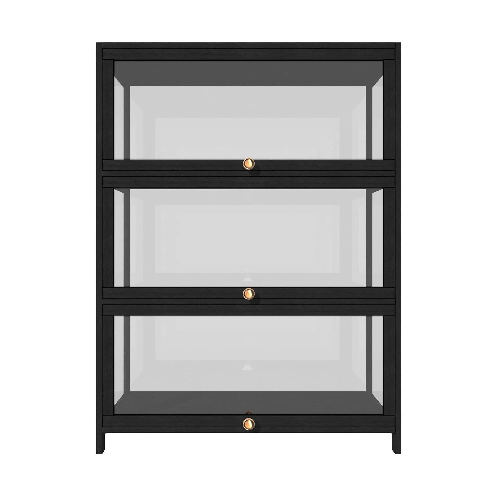 5 Oikiture Display Cabinet Storage 3-tier Shelves Clear Bookcase Stand Rack
 - Black, 5 of 9