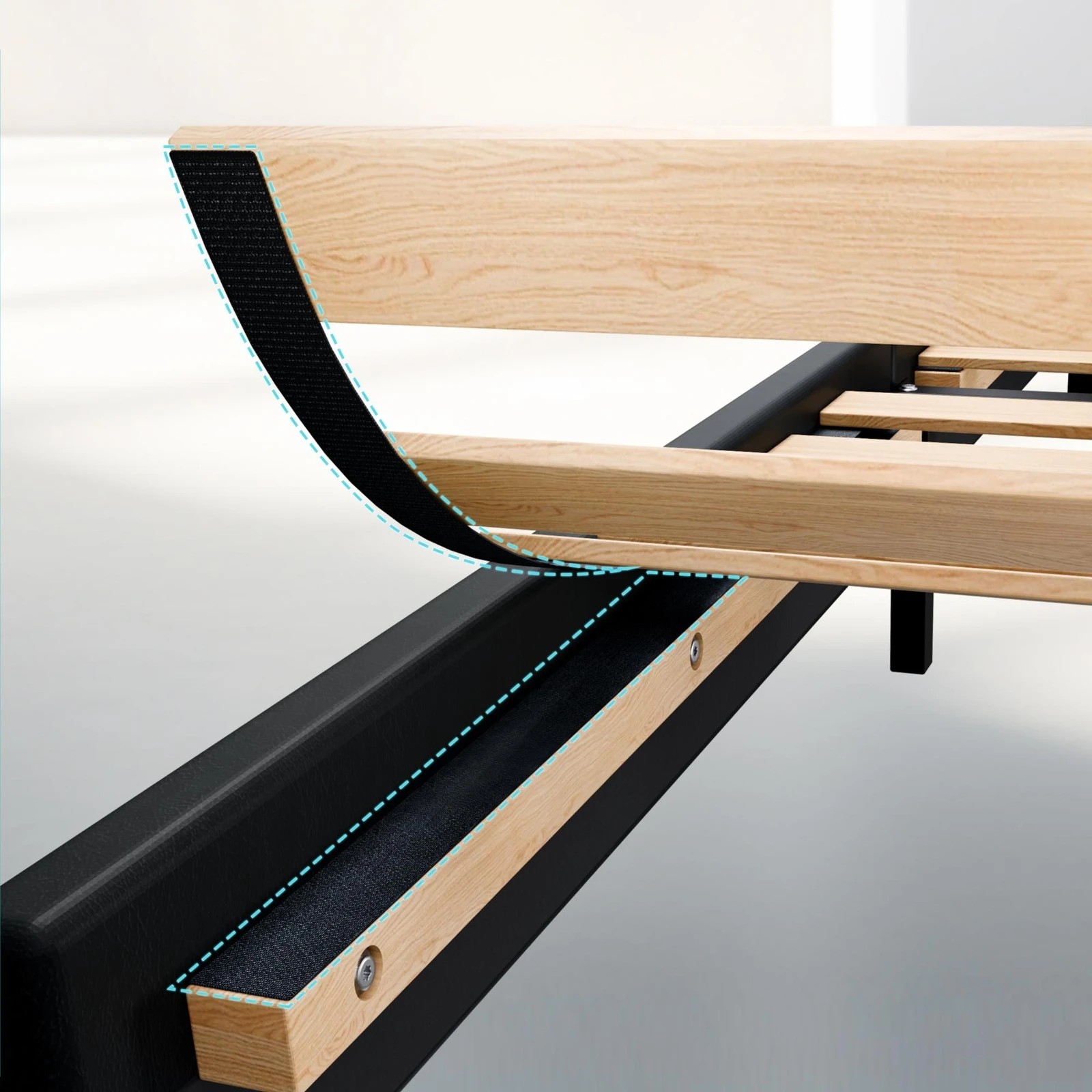 4 Alfordson Bed Frame Single Size Mattress Base Wooden Platform Leather - Black, 4 of 10