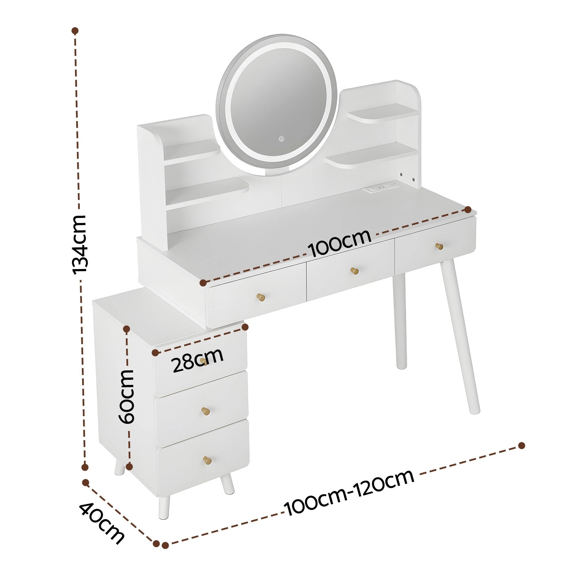 3 Artiss Dressing Table Charging Station Extendable LED Vanity Desk Mirror Storage Drawer - White, 3 of 10