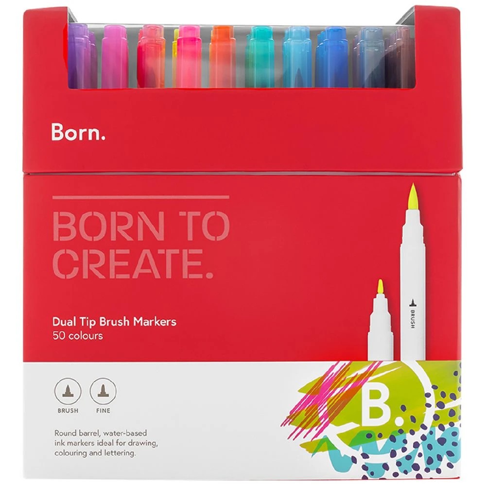 1 Born Dual-Tip Brush Markers 50 Pack Assorted, 1 of 4