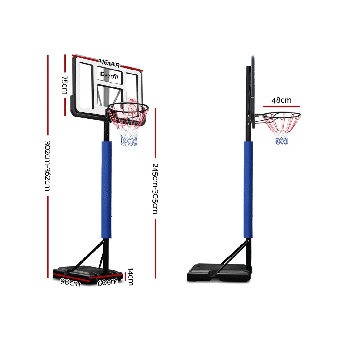 2 Everfit 3.05M Basketball Hoop Stand System Adjustable Height Portable Pro - Blue, 2 of 2