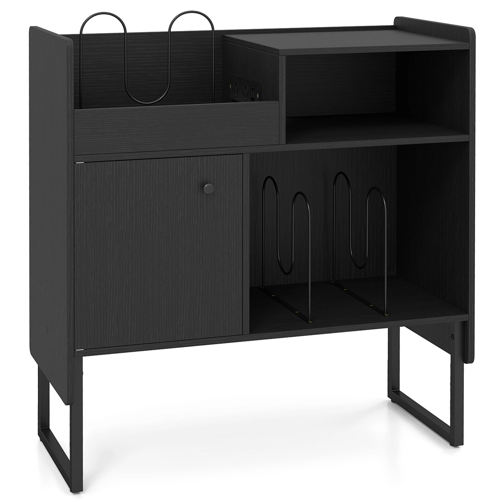 1 Costway Record Player Stand w/Power Outlets Vinyl Storage Turntable Stand - Black, 1 of 6