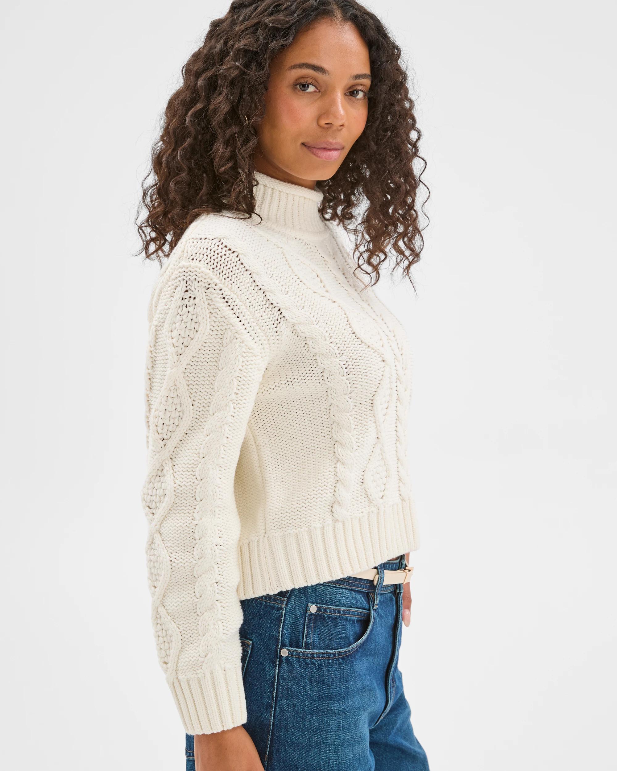 6 Target Woman Australian Cotton Blend Roll Neck Cable Knit Jumper CLOUD DANCER, 6 of 7