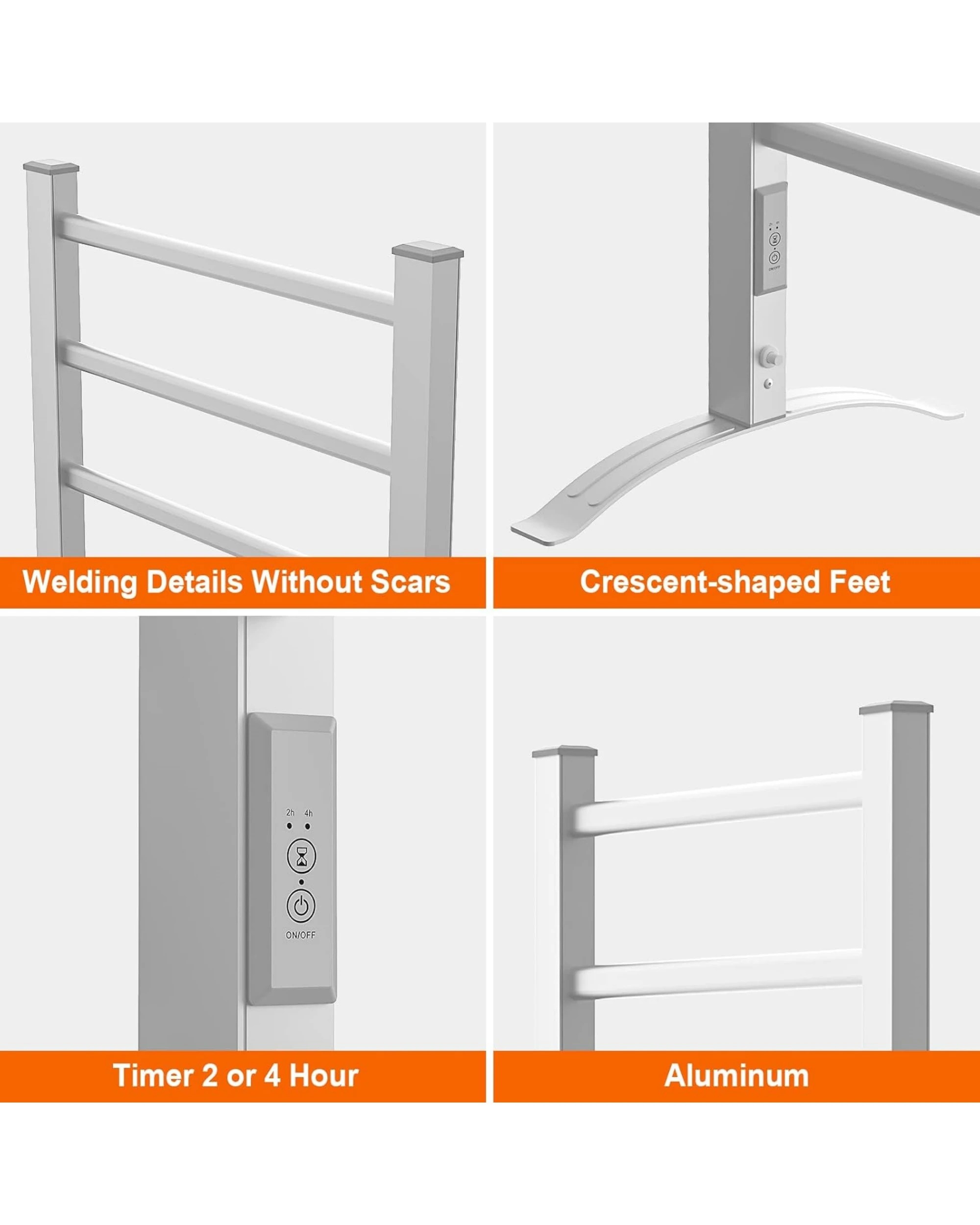 4 Advwin Electric Heated Towel Rack Standing Timing Drying Rail, 4 of 5