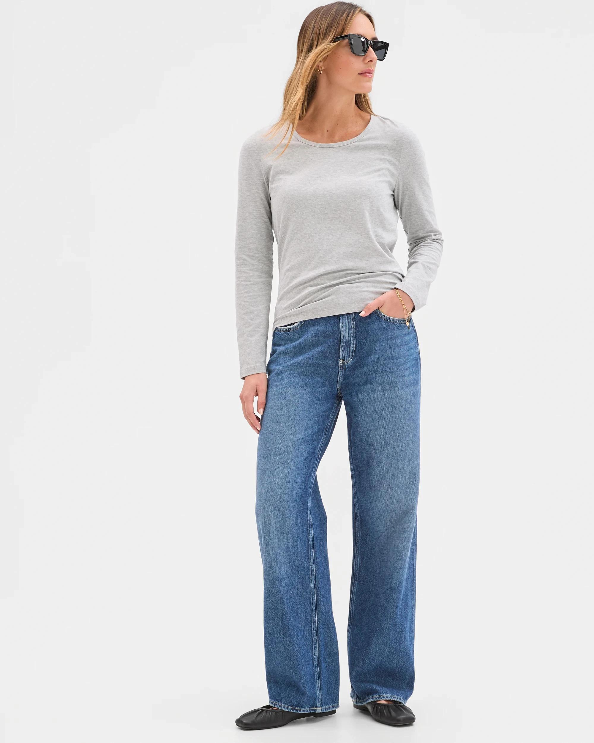 1 Target Australian Cotton Long Sleeve Stretch Crew T-Shirt GREY MARLE, 1 of 5