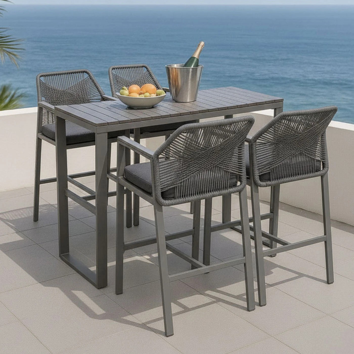 1 Moda Living Brighton Aluminium 5-Piece Outdoor Bar Table and Stool Set - Charcoal, 1 of 9