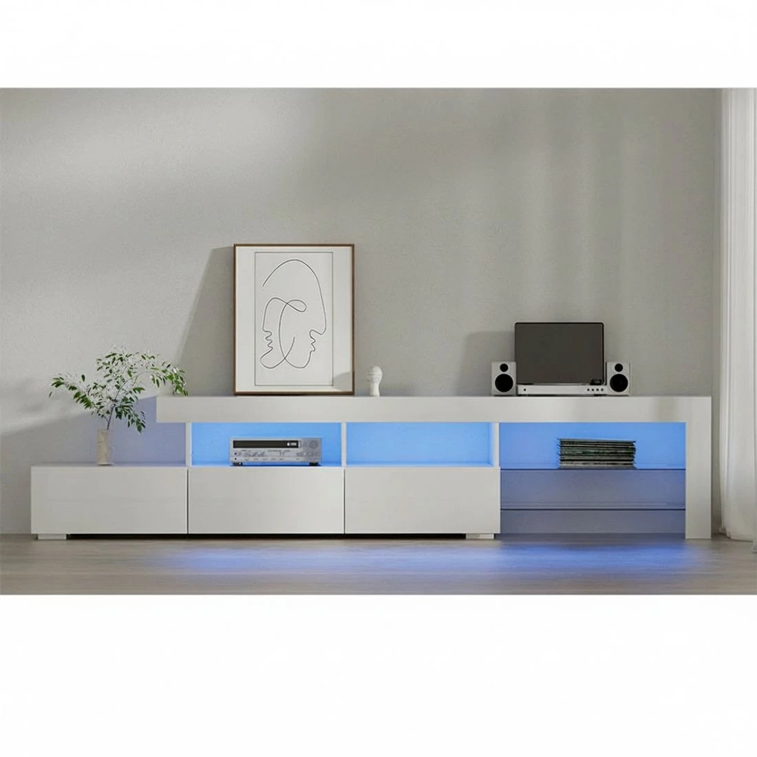 5 Artiss Entertainment Unit TV Cabinet LED 215cm Caya - White, 5 of 7