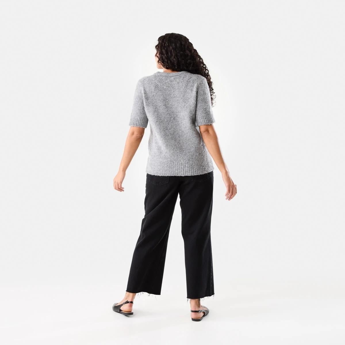 4 Short Sleeve Fluffy Knit Jumper Grey Marle, 4 of 10
