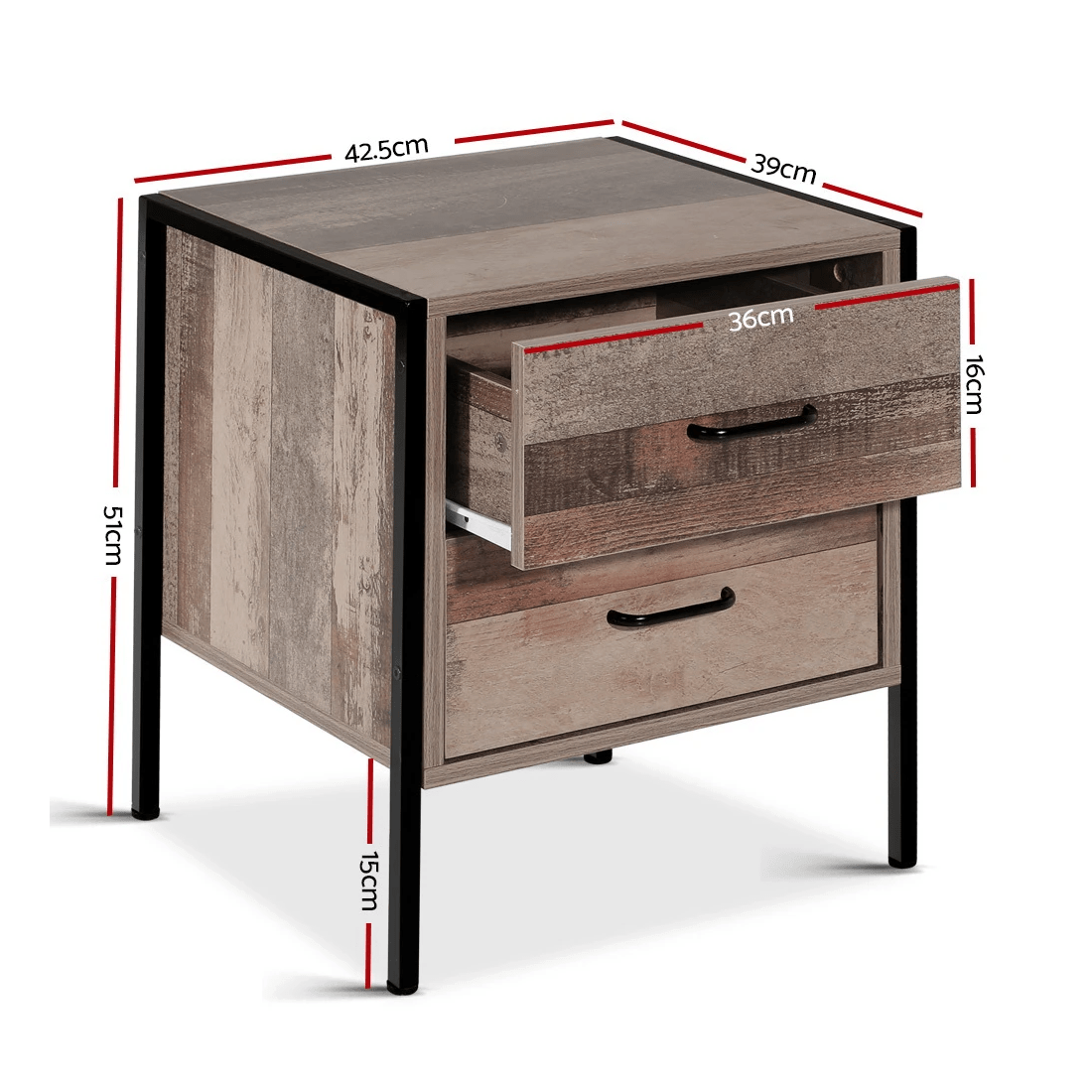 2 Artiss Bedside Table 2 Drawers - BARNLY - Brown, 2 of 7