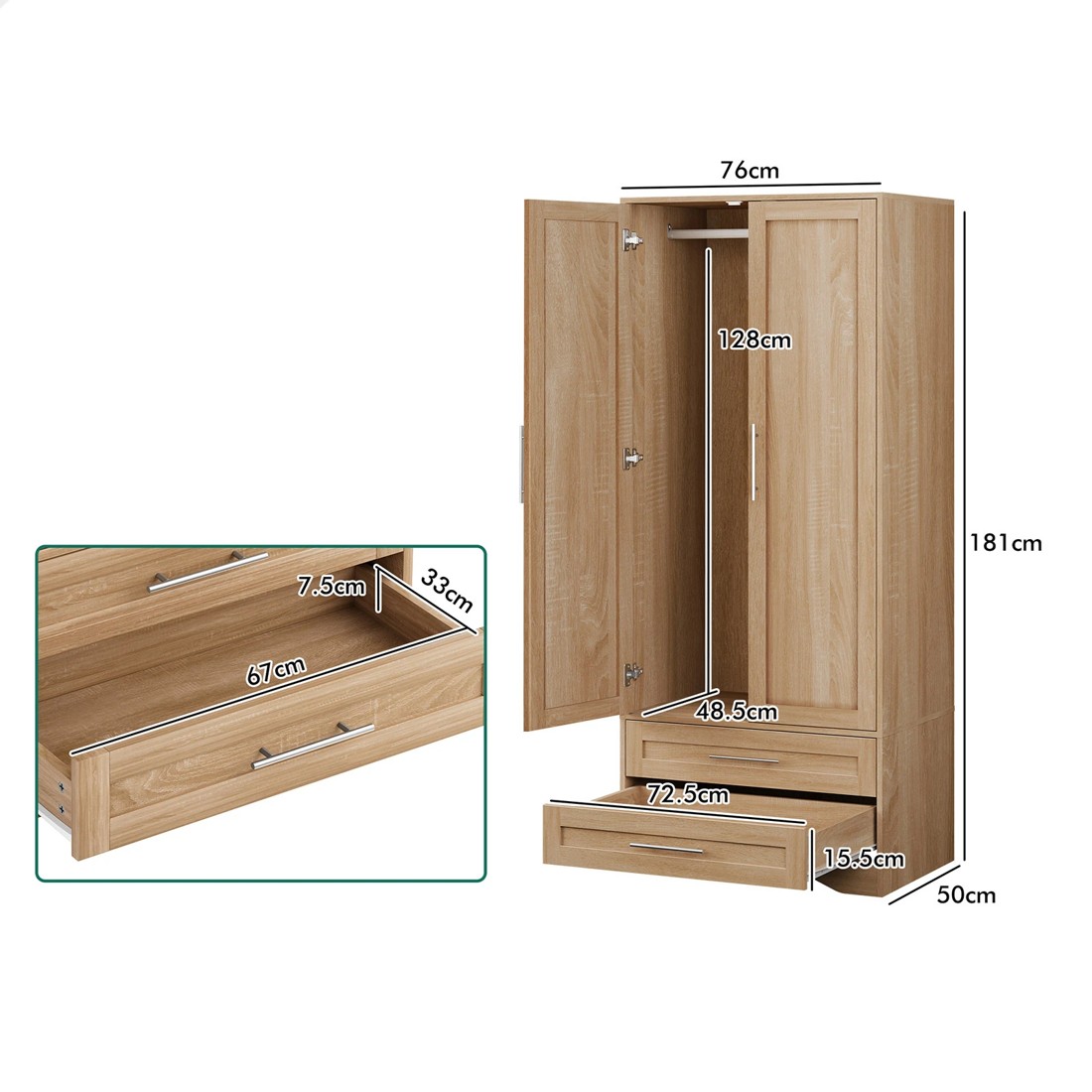 9 Alfordson Wardrobe Clothes Storage Cabinet Organizer Drawer Hanging Rod - Wood, 9 of 10