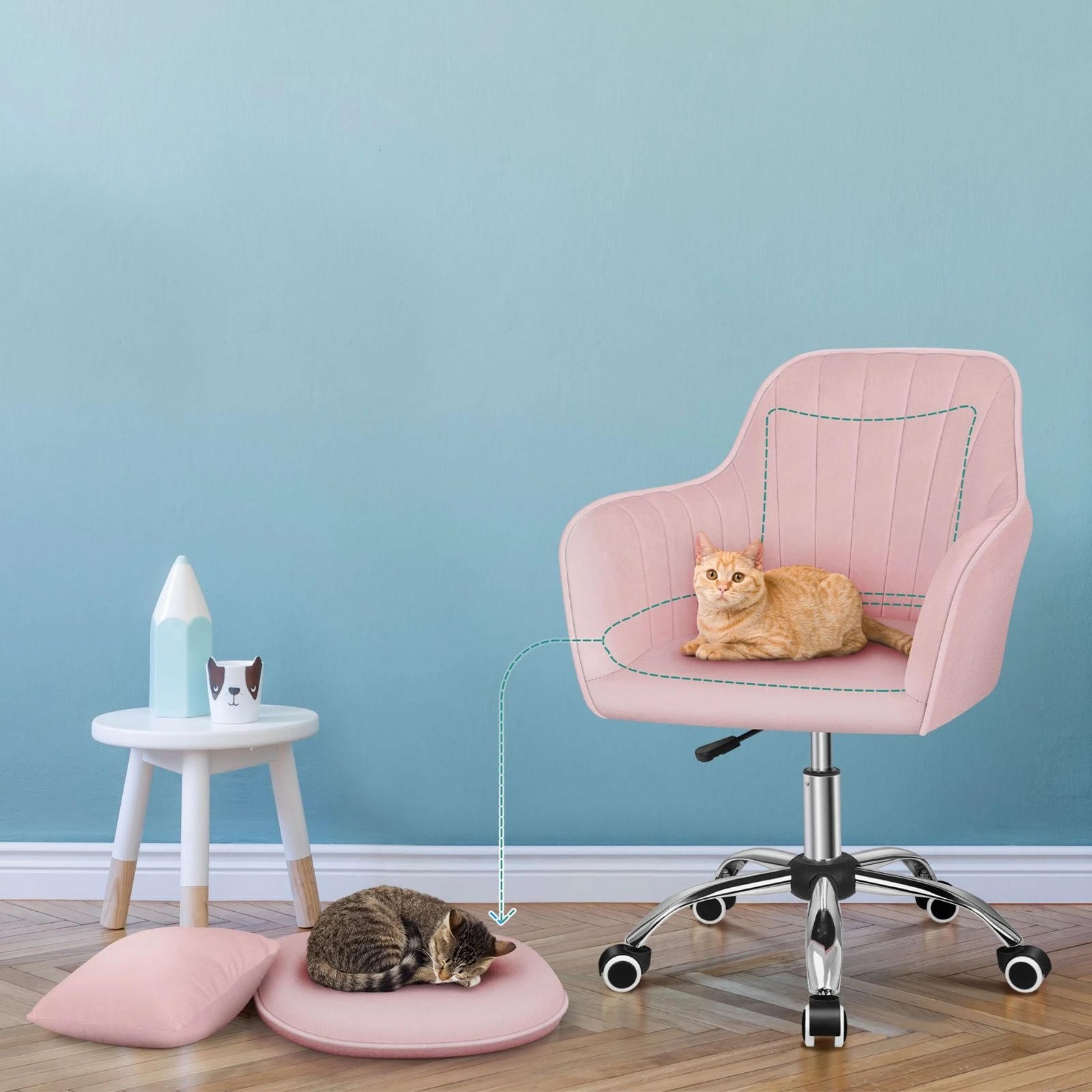 2 Alfordson Velvet Office Chair Computer Swivel Armchair Work Adult Kids - Pink, 2 of 10