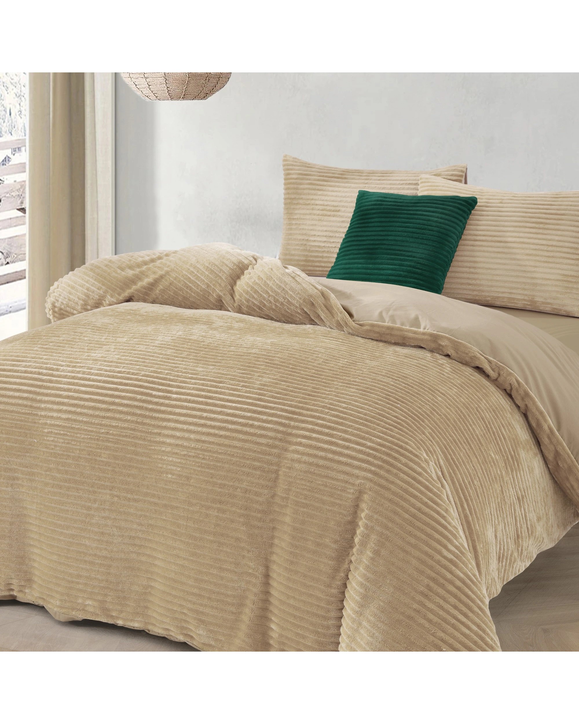 3 Dreamaker Signature Embossed Corduroy Fleece Quilt Cover Set - Single Bed - Natural Fawn, 3 of 8