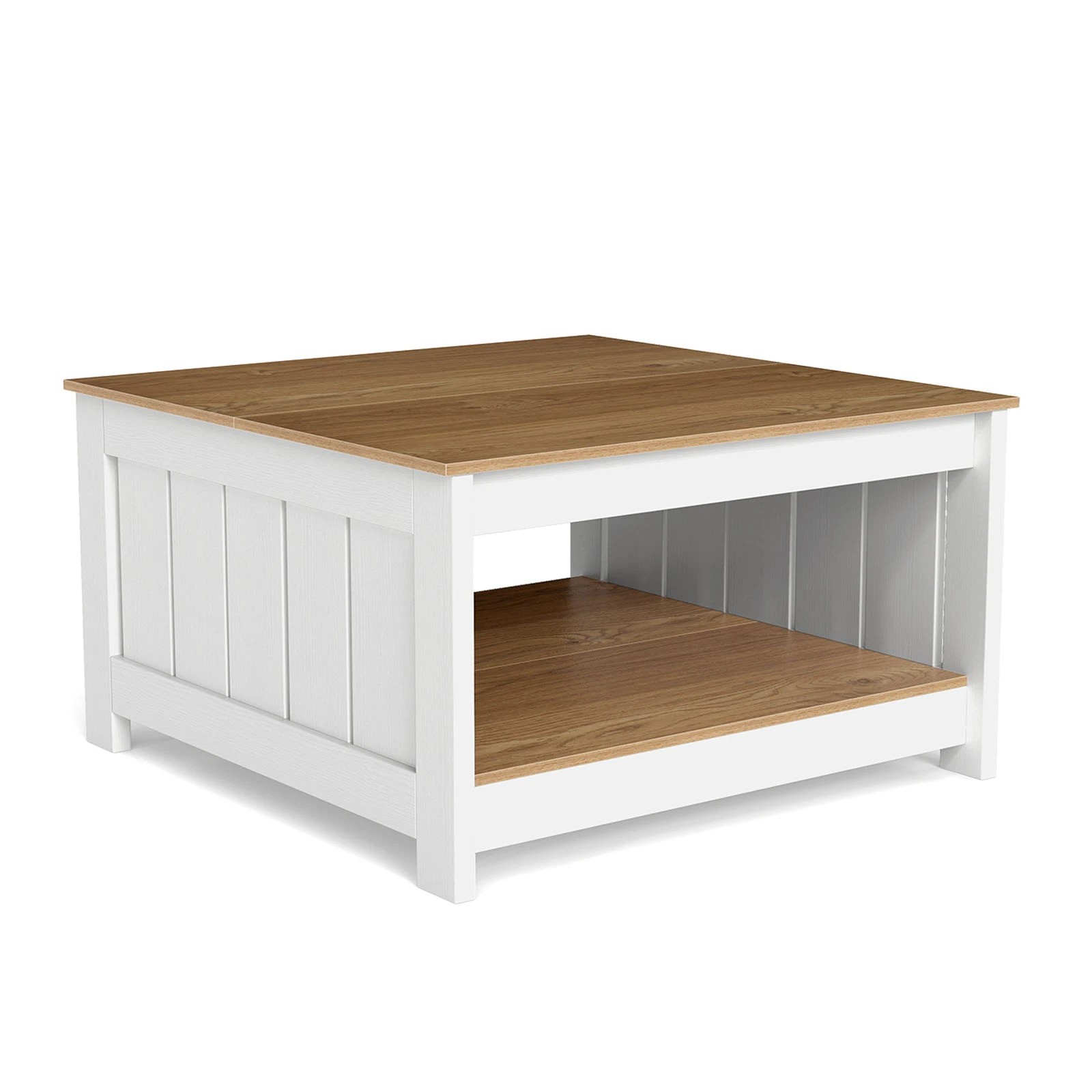 1 Costway Coffee Table Square Cocktail Table w/Storage Shelf Farmhouse Rustic Center Table, 1 of 5