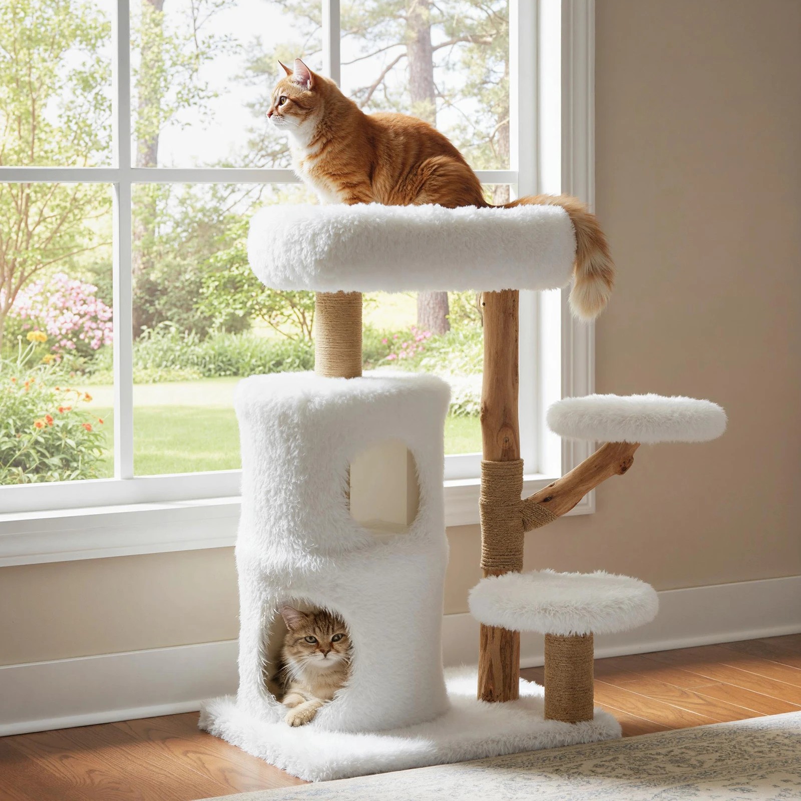 3 Costway 93cm Modern Cat Tree w/Real Wood Branches Pet Kitty Activity Center, 3 of 5