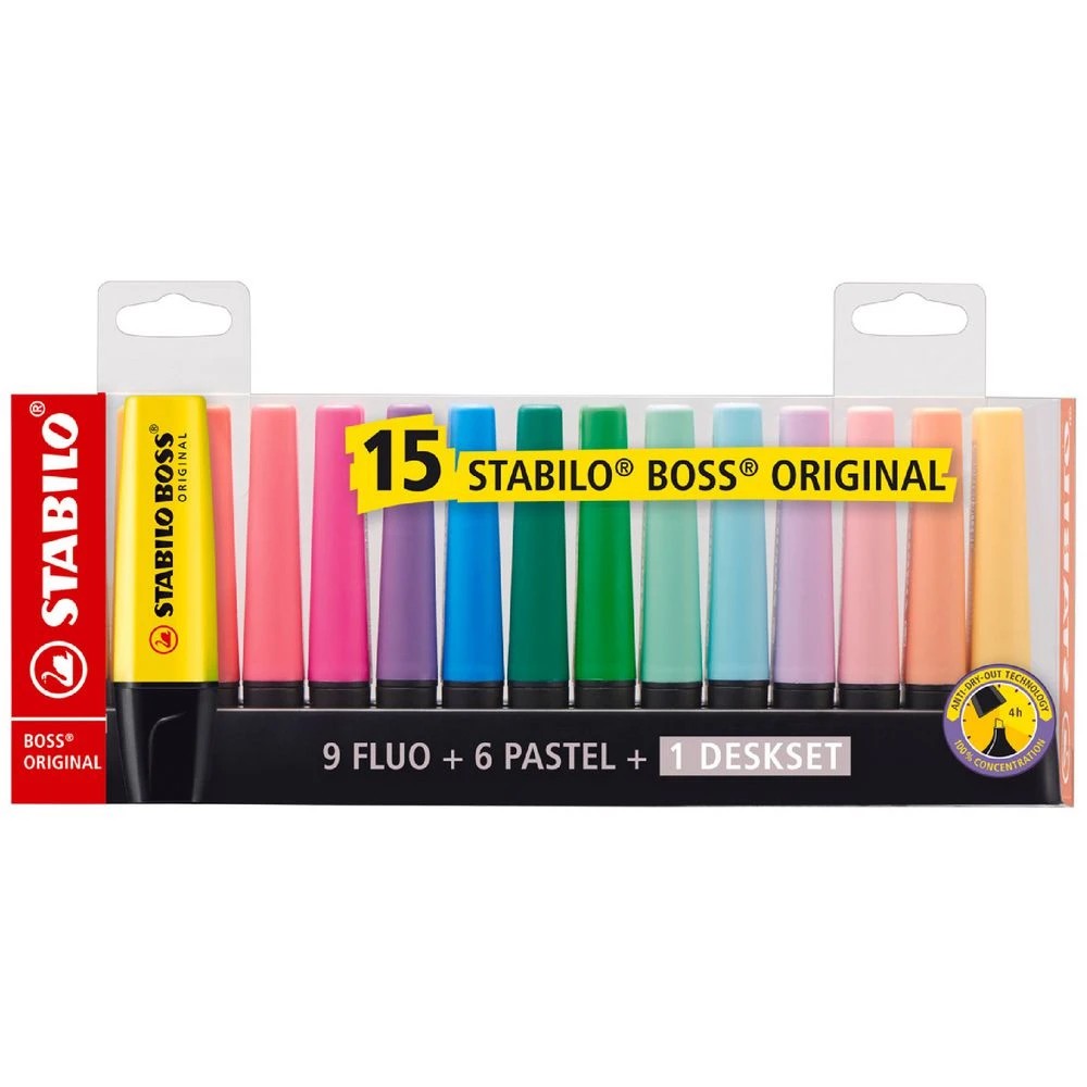 1 Stabilo Boss Highlighters Desk Set Assorted 15 Pack, 1 of 3