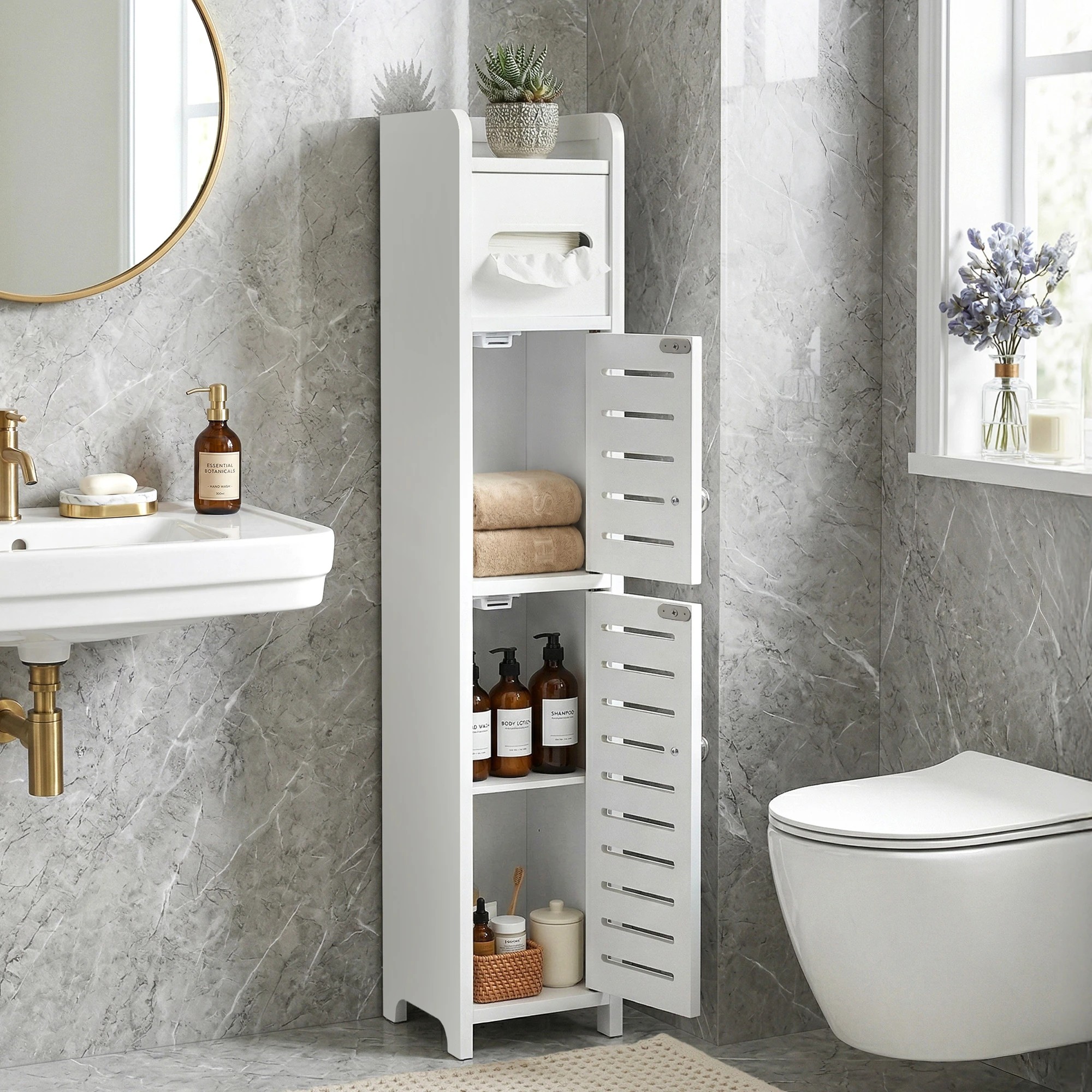 5 Artiss 2x Bathroom Storage Cabinet 3-Tier Toilet Paper Holder - White, 5 of 9