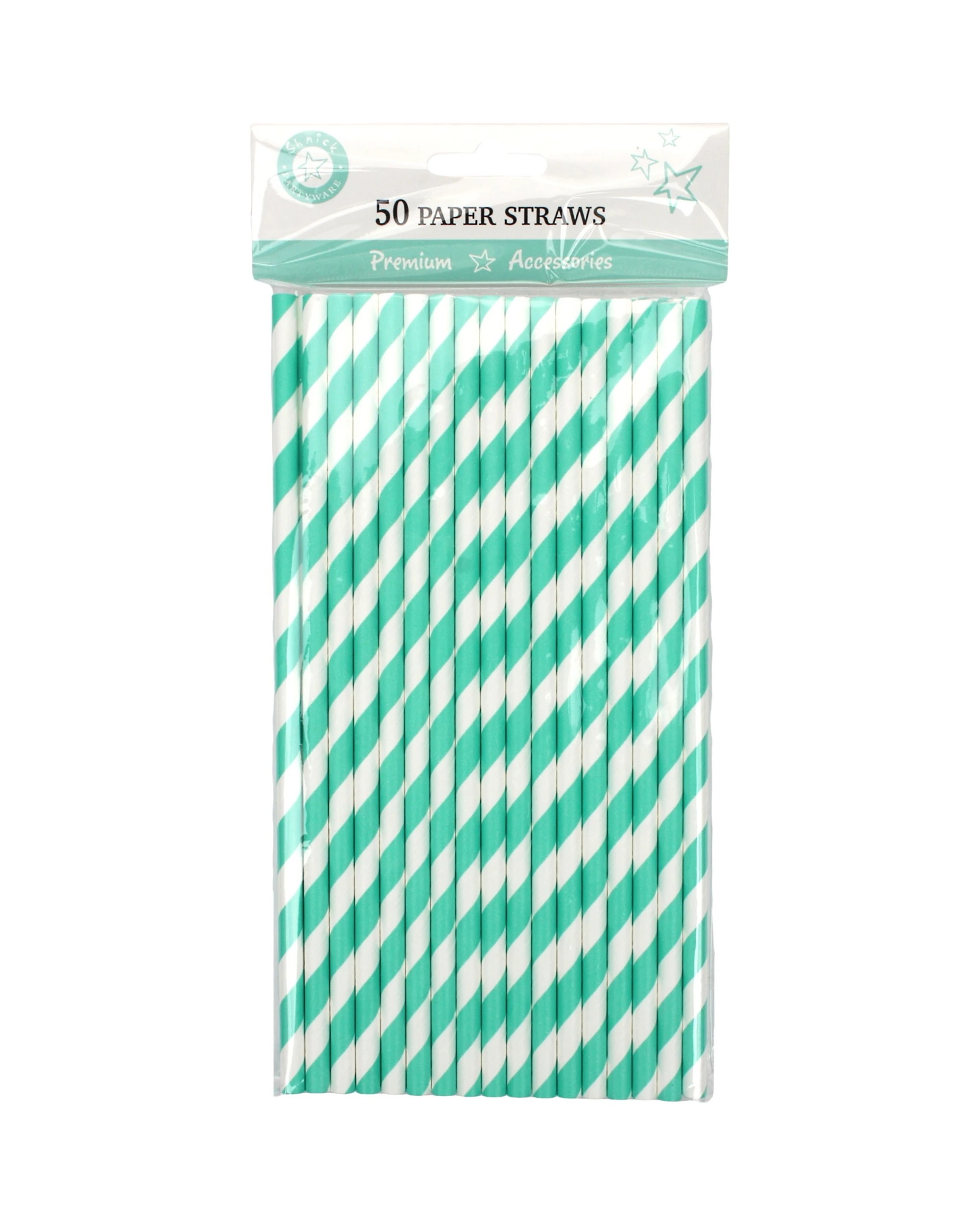 1 Oceana Teal and White Striped Paper Straws Pack of 50 - Blue, 1 of 1