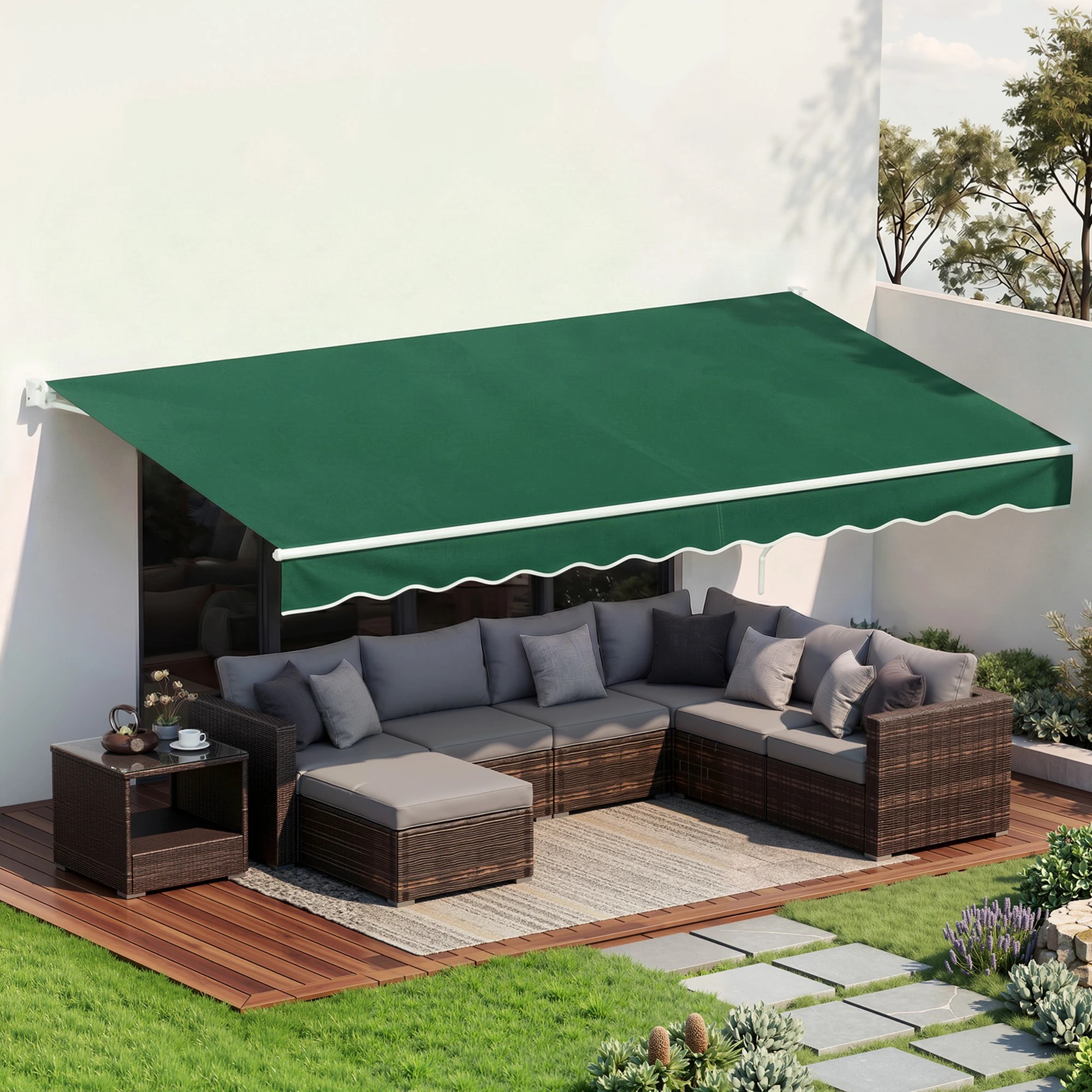 9 Instahut Retractable Folding Arm Awning Motorised Sunshade 5Mx3M - Green, 9 of 9