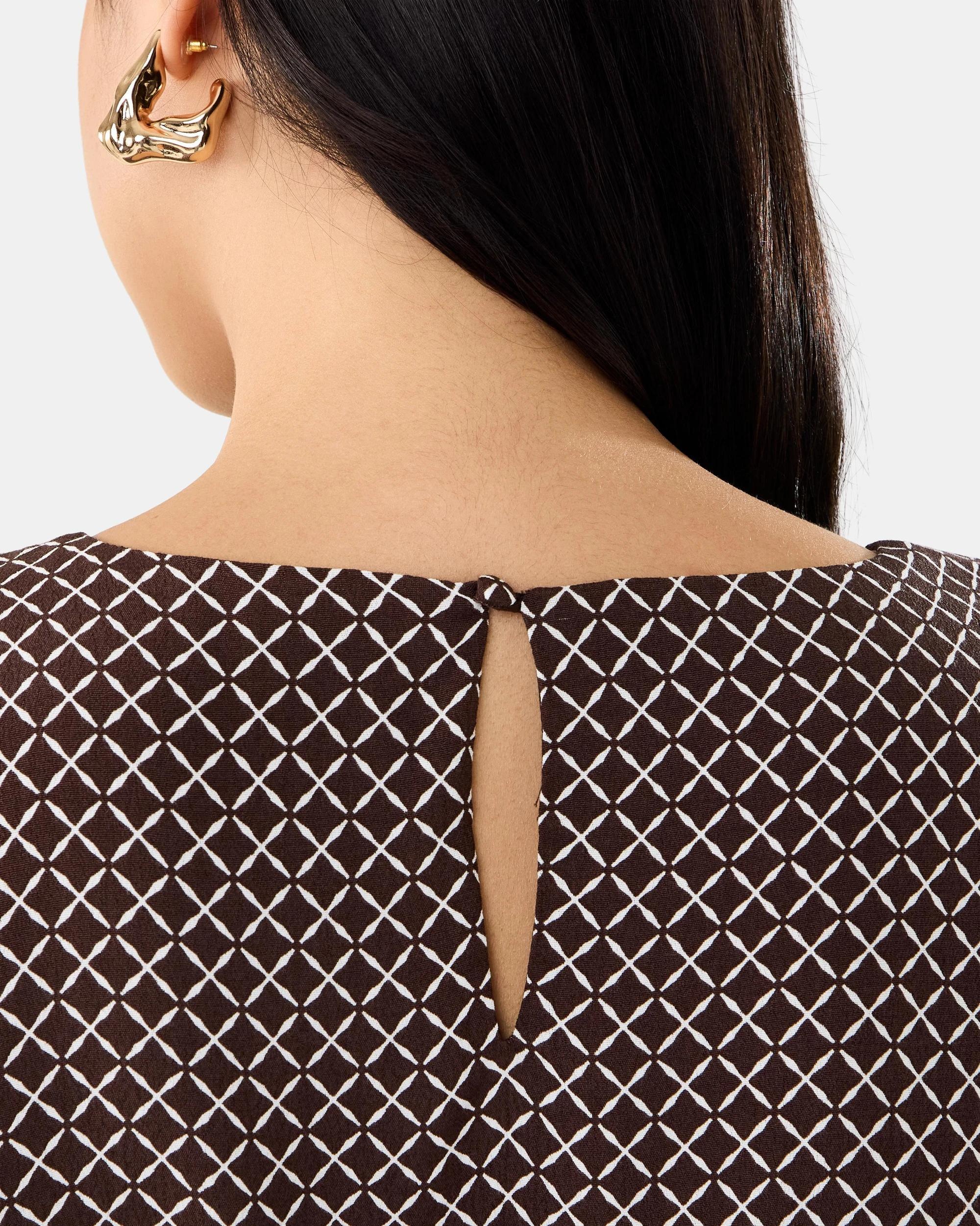 9 Long Sleeve Crepe Tie Mini Dress Mono Tile, 9 of 9