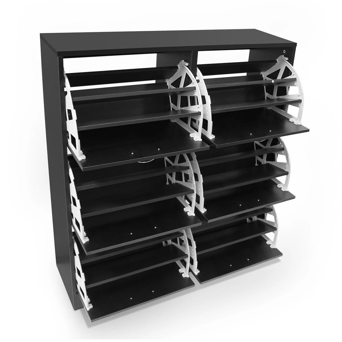 4 Ausway Wood Shoe Cabinet 54 Pairs Shoe Rack Black with 6 Compartments, 4 of 5