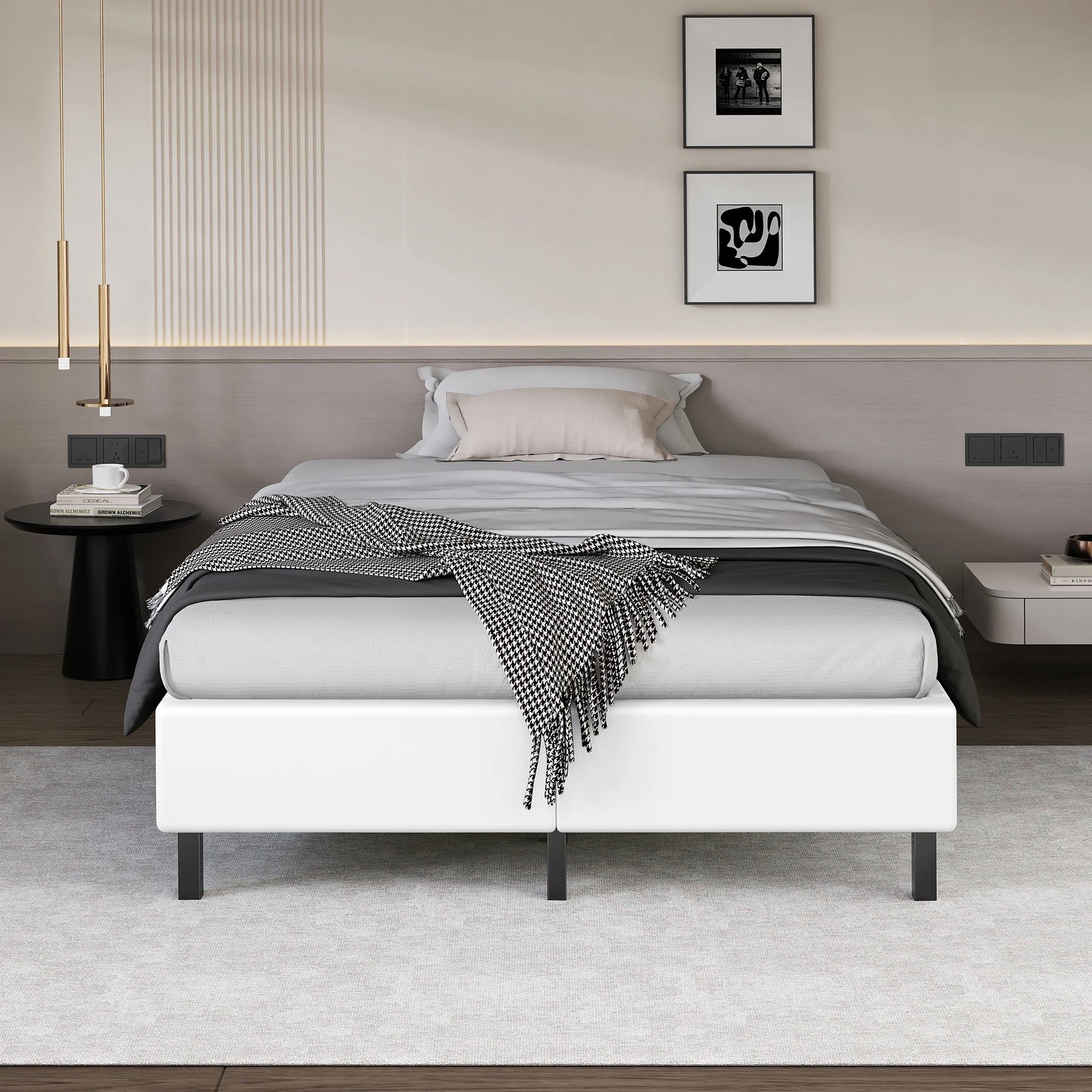 3 Alfordson Bed Frame King Single Mattress Base Foundation Leather Basel - White, 3 of 10