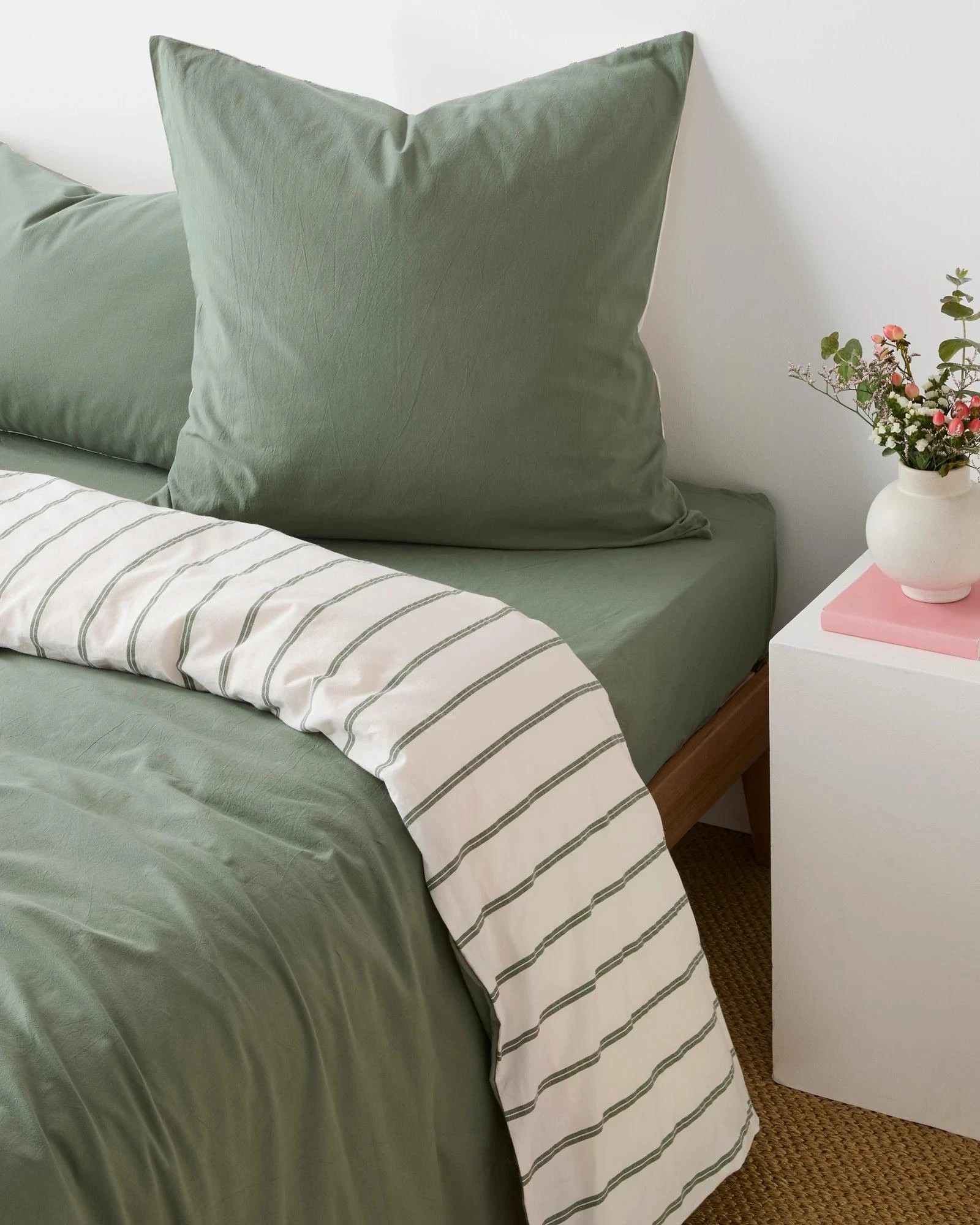 1 Arlo Stonewash Stripe European Pillowcase - Queen Bed - Green, 1 of 4