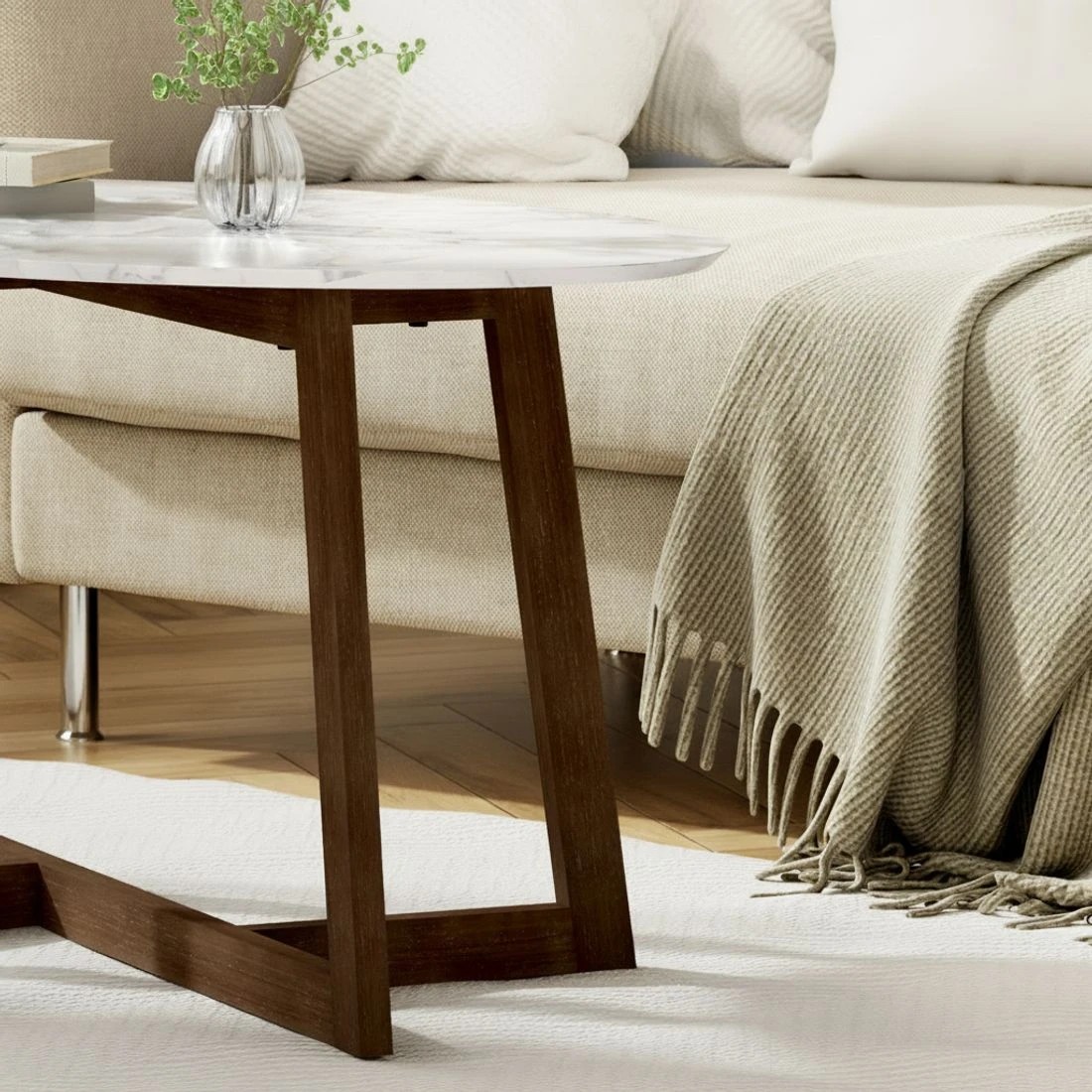 4 Artiss Coffee Table Oval Marble Effect - Multi, 4 of 5