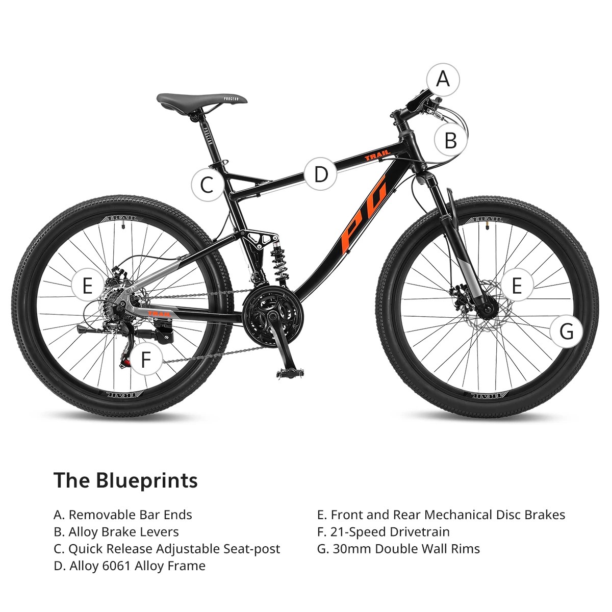 7 Progear Trail Dual Suspension MTB 26x17" Black Ember, 7 of 7