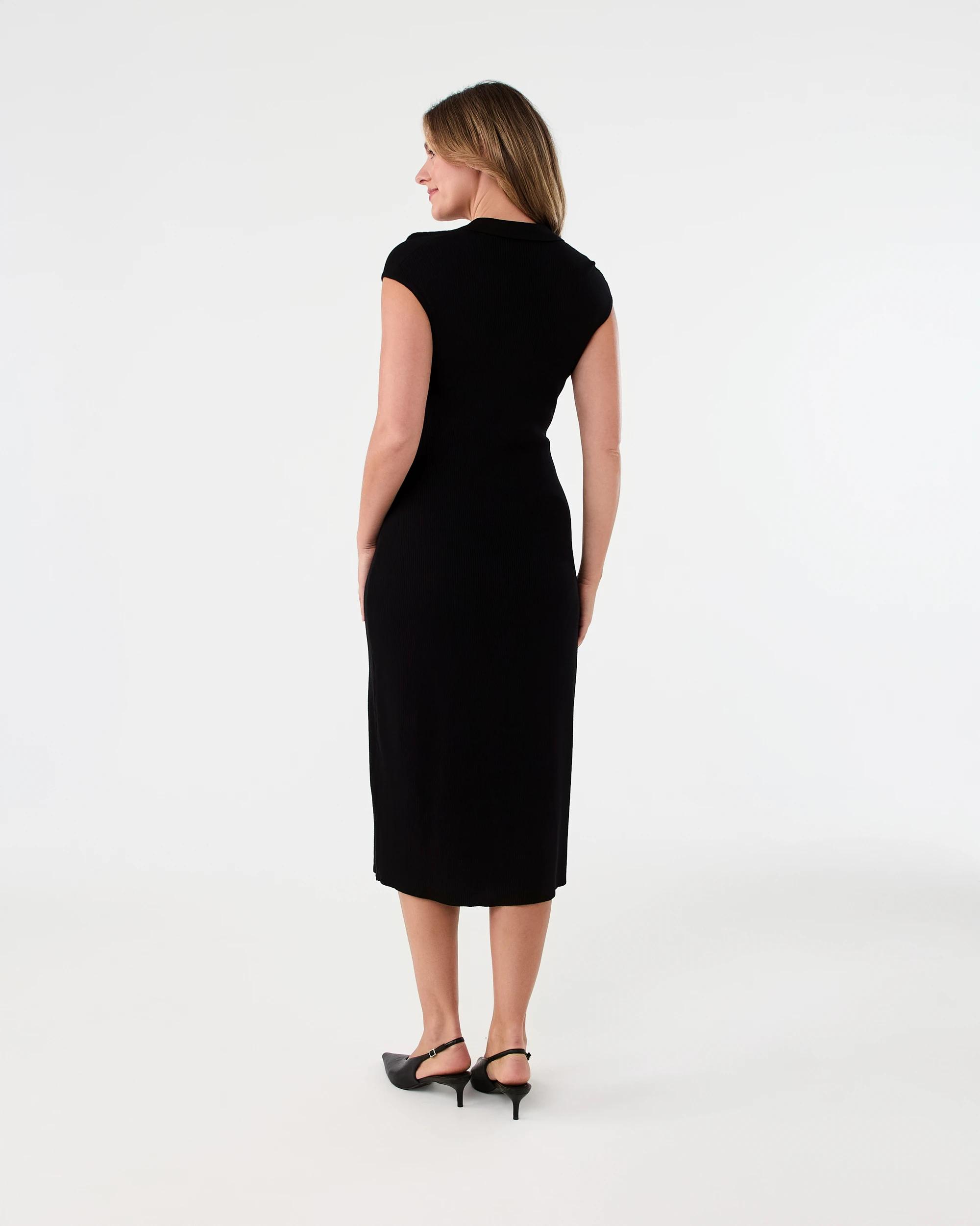3 Short Sleeve True Knit Collared Midi Dress Black, 3 of 5