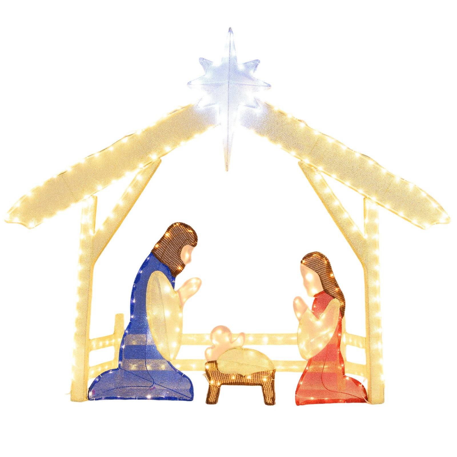Costway 121cm Christmas Lighted Nativity Scene Pre-lit Holy Family Set ...