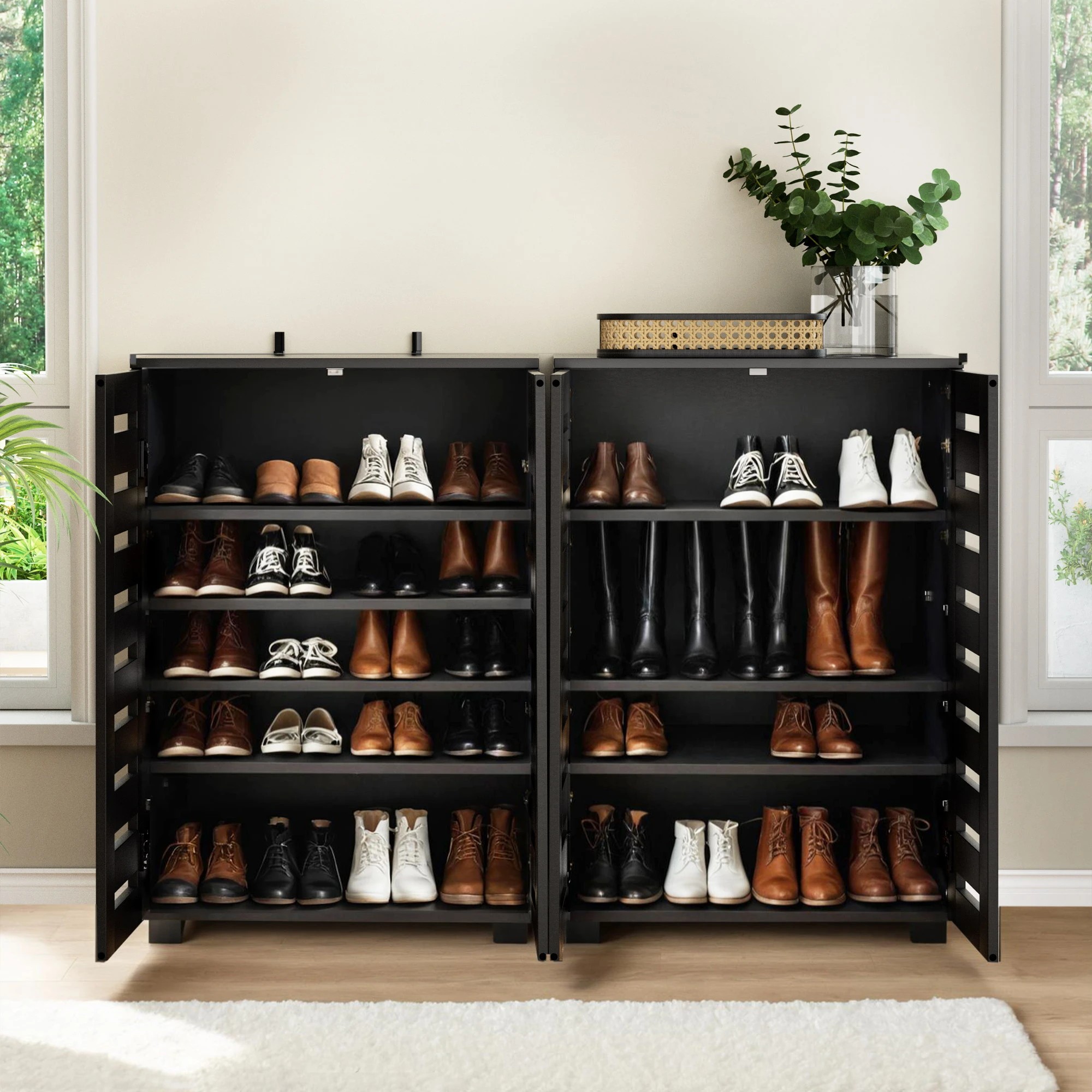 5 Artiss Shoe Rack Cabinet & Console Table Set Storage Shelf - Black, 5 of 9