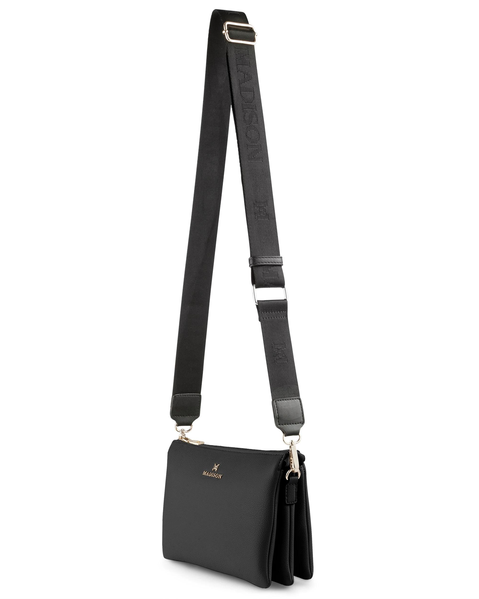 2 Madison Accessories Avery 3 Compartment Crossbody Bag with 2 Straps BLACK LT GOLD, 2 of 7