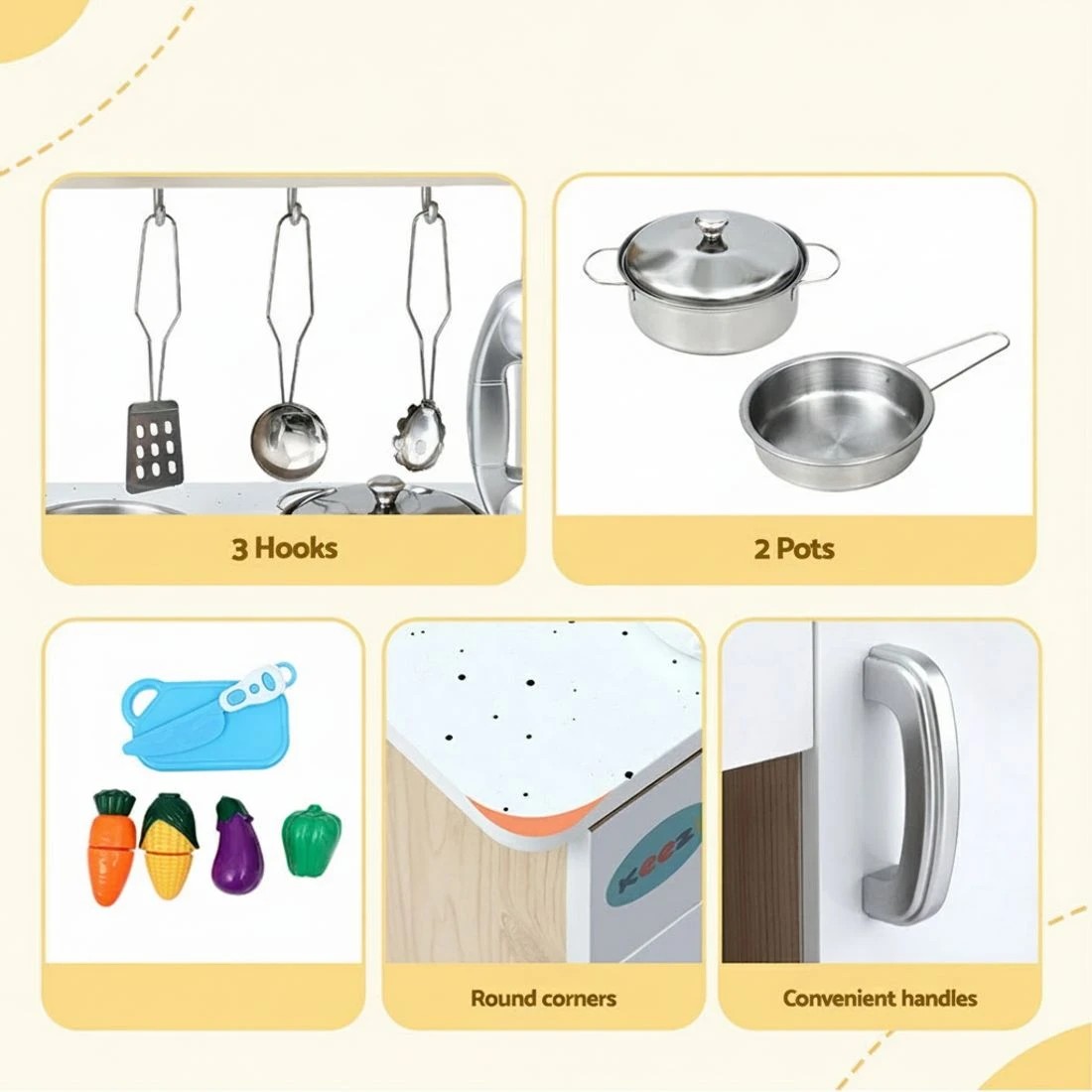 6 Keezi Kids Kitchen Play Set en Pretend Toys Cooking Children Clock - Beige, 6 of 7