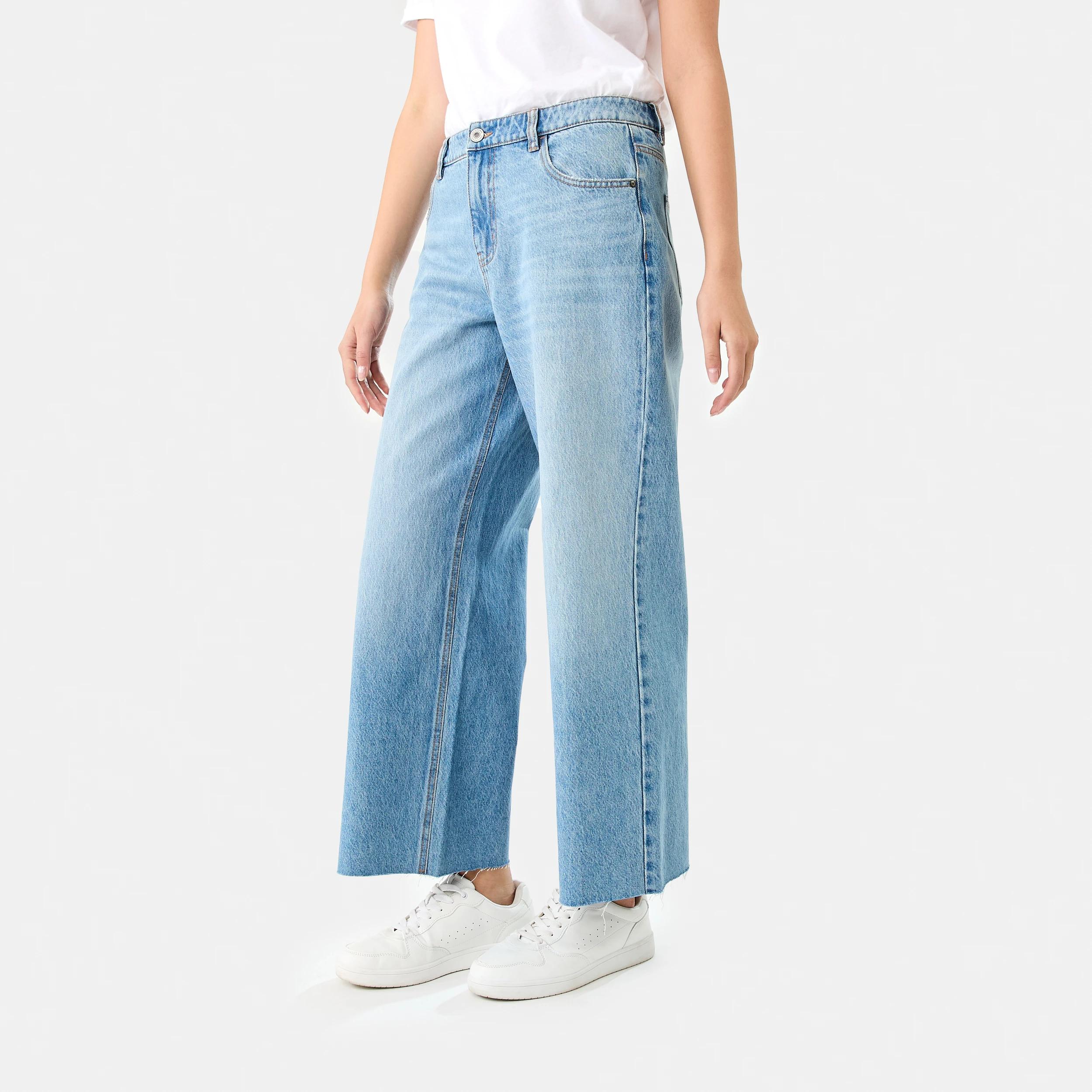 3 Wide Leg Raw Hem Jeans MID WASH, 3 of 9