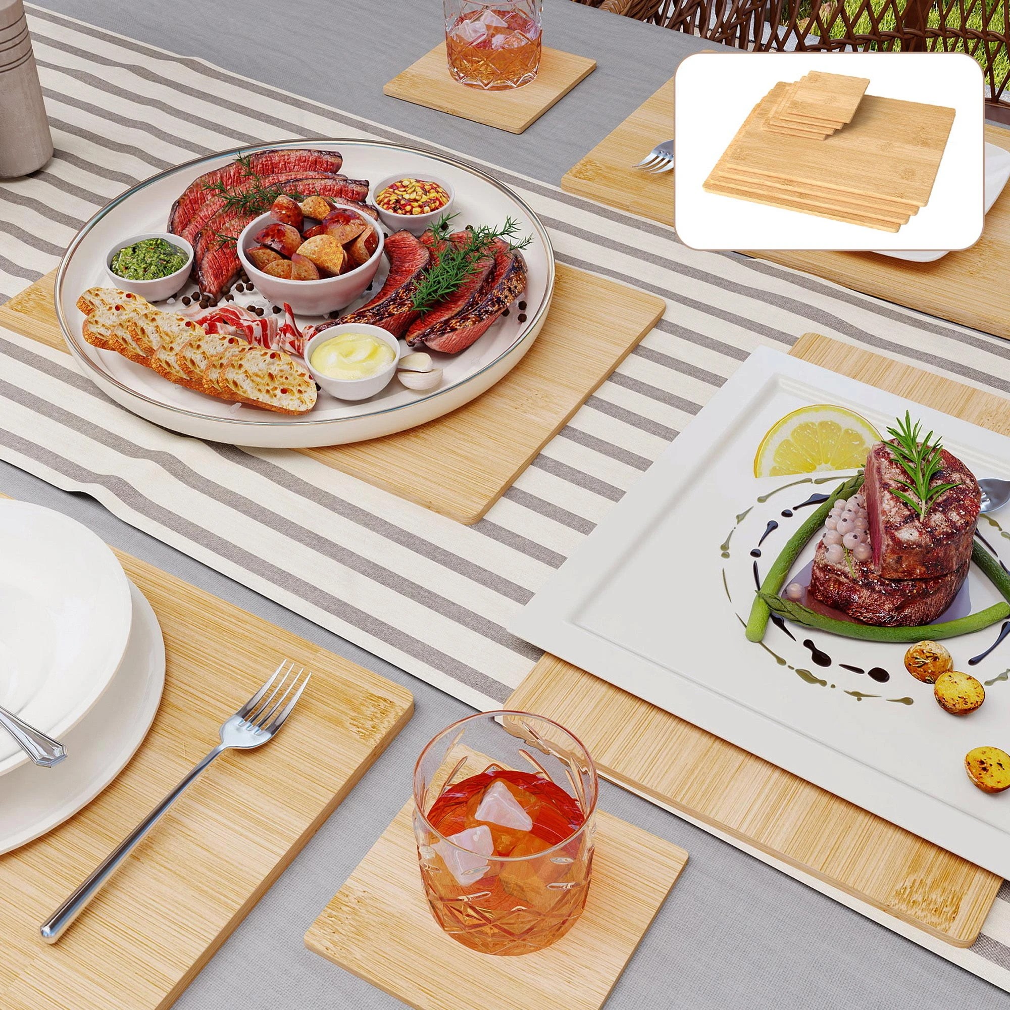 7 Toque 8 Pcs Natural Bamboo Placemat Coaster, 7 of 9