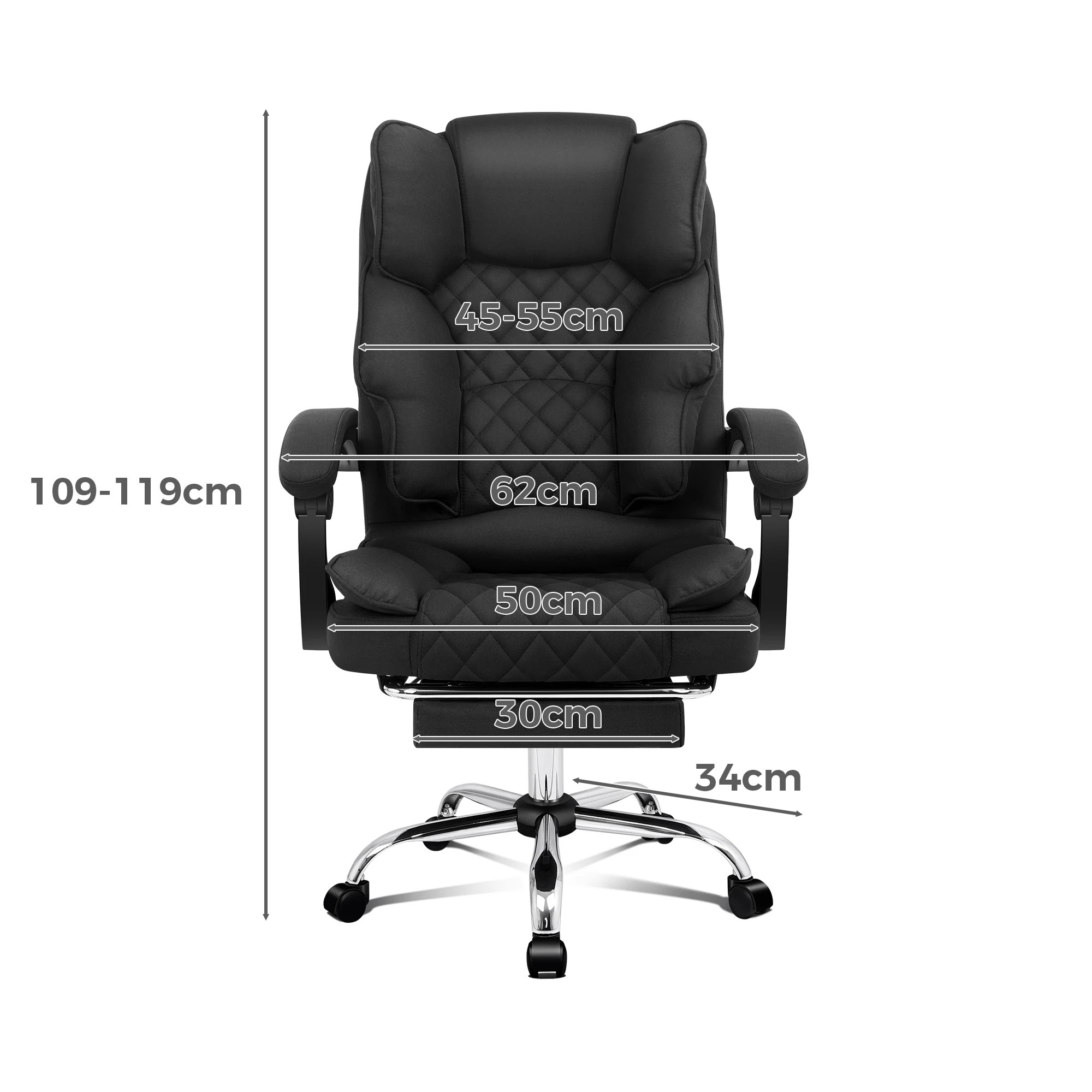 3 Alfordson Massage Office Chair Executive Recliner Gaming Computer Seat Fabric - Black, 3 of 10