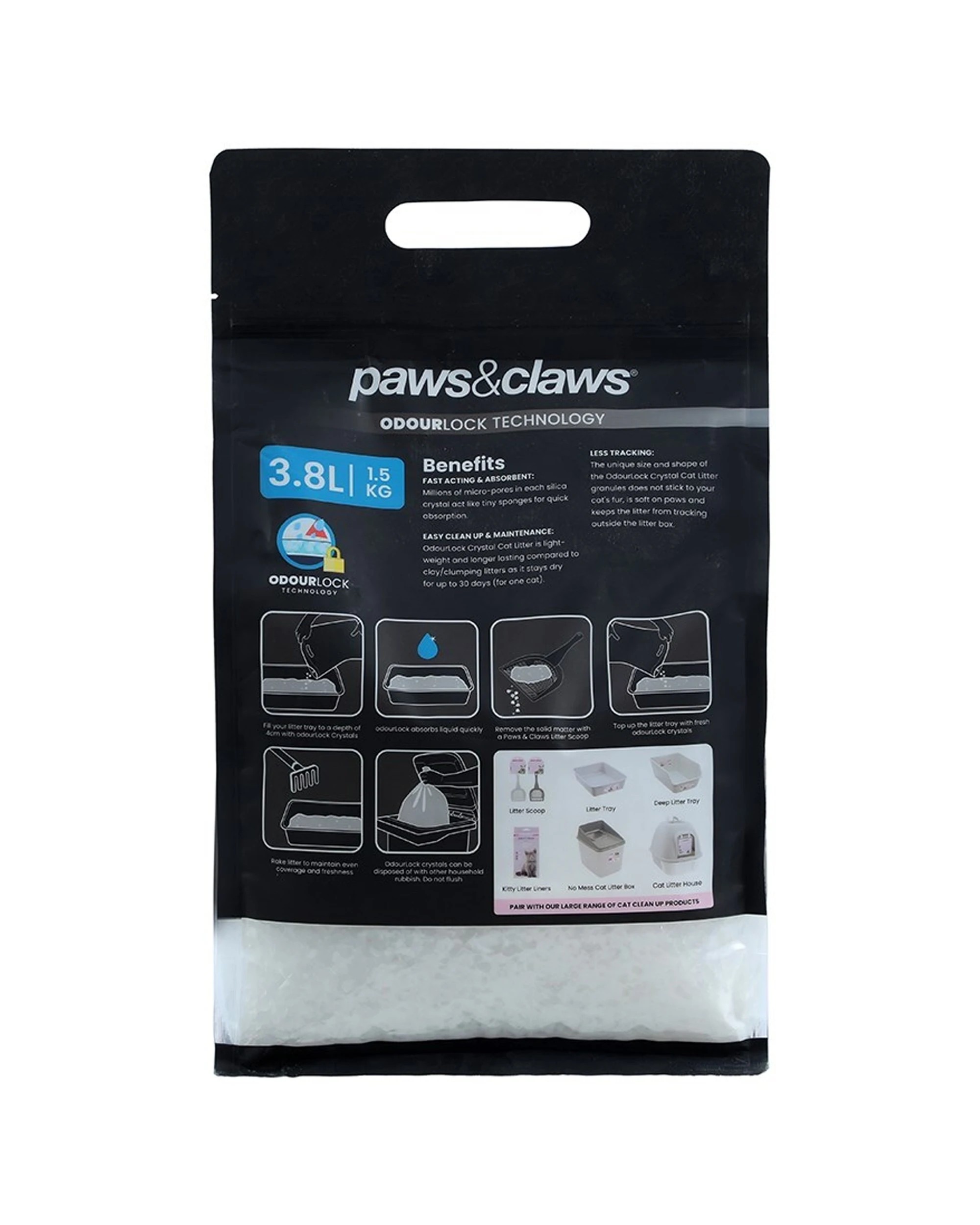 2 Paws And Claws Cat Litter 3.8l Odourlock Fast Absorbing Silica Gel Odour Control Non Toxic Dust Free - White, 2 of 2