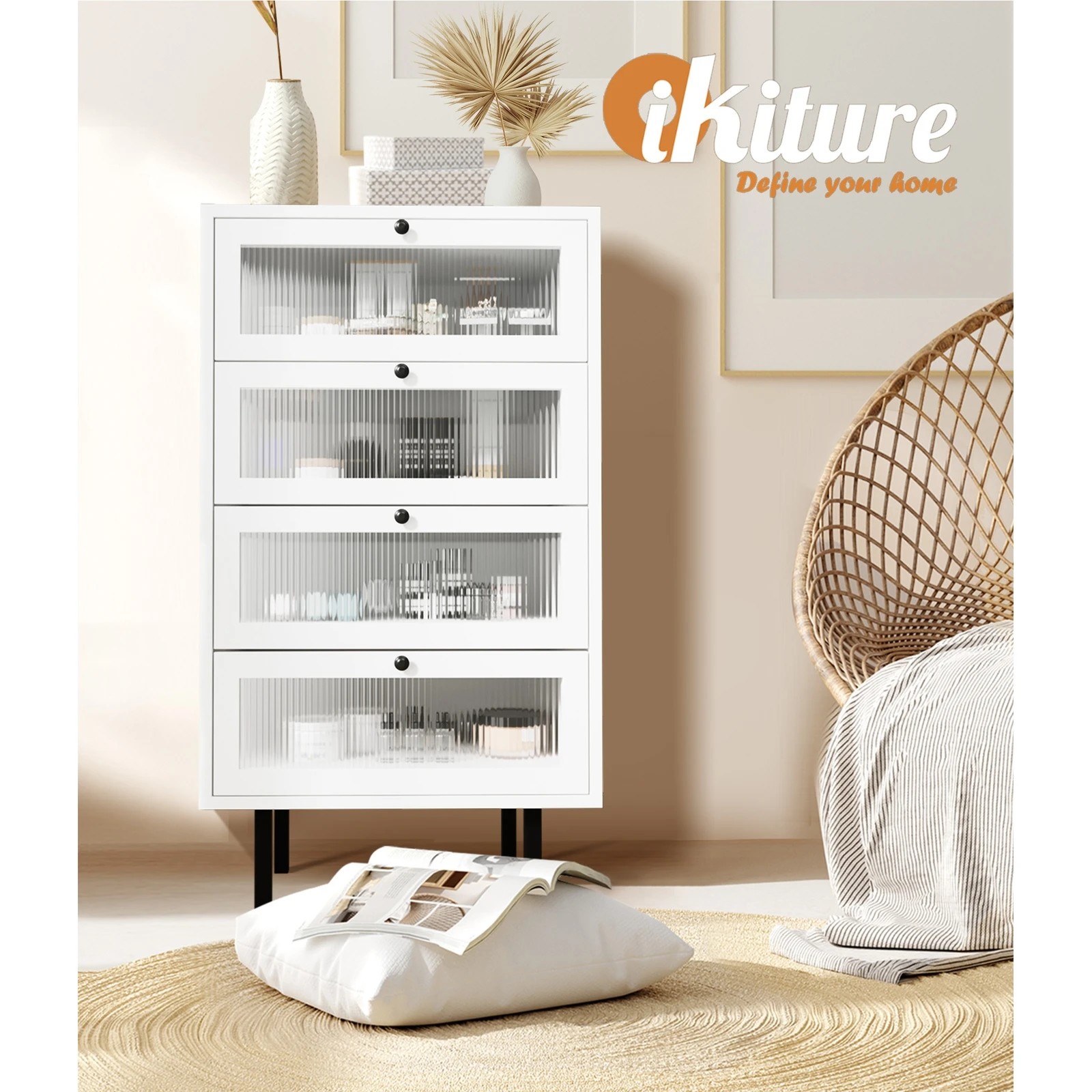 5 Oikiture 4 Chest Of Drawers Tallboy Dresser Storage Cabinet Sideboard
 - White, 5 of 10