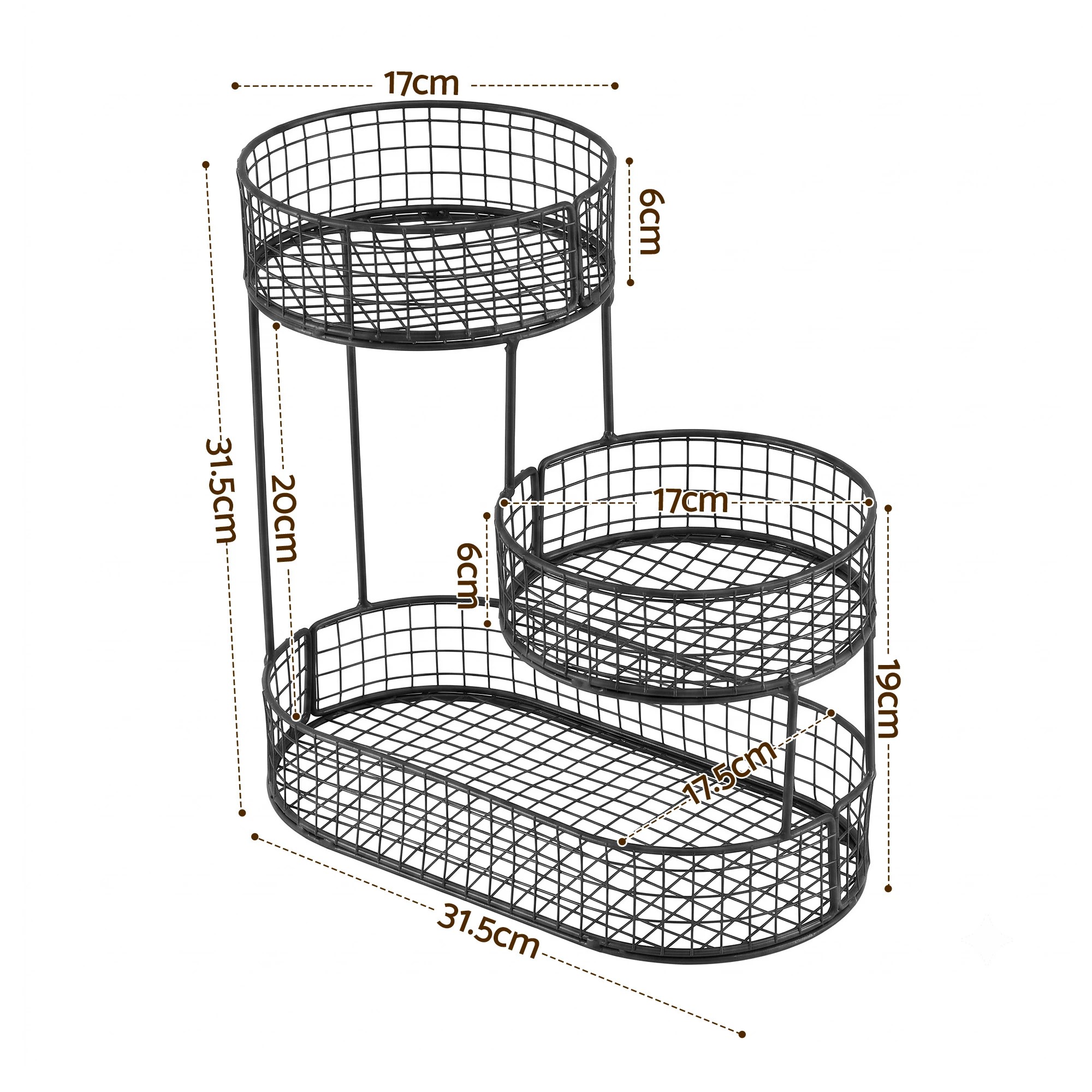 3 5-Star Chef 3 Tier Fruit Basket Bowl Space Saving Kitchen Food Storage Organiser - Black, 3 of 7