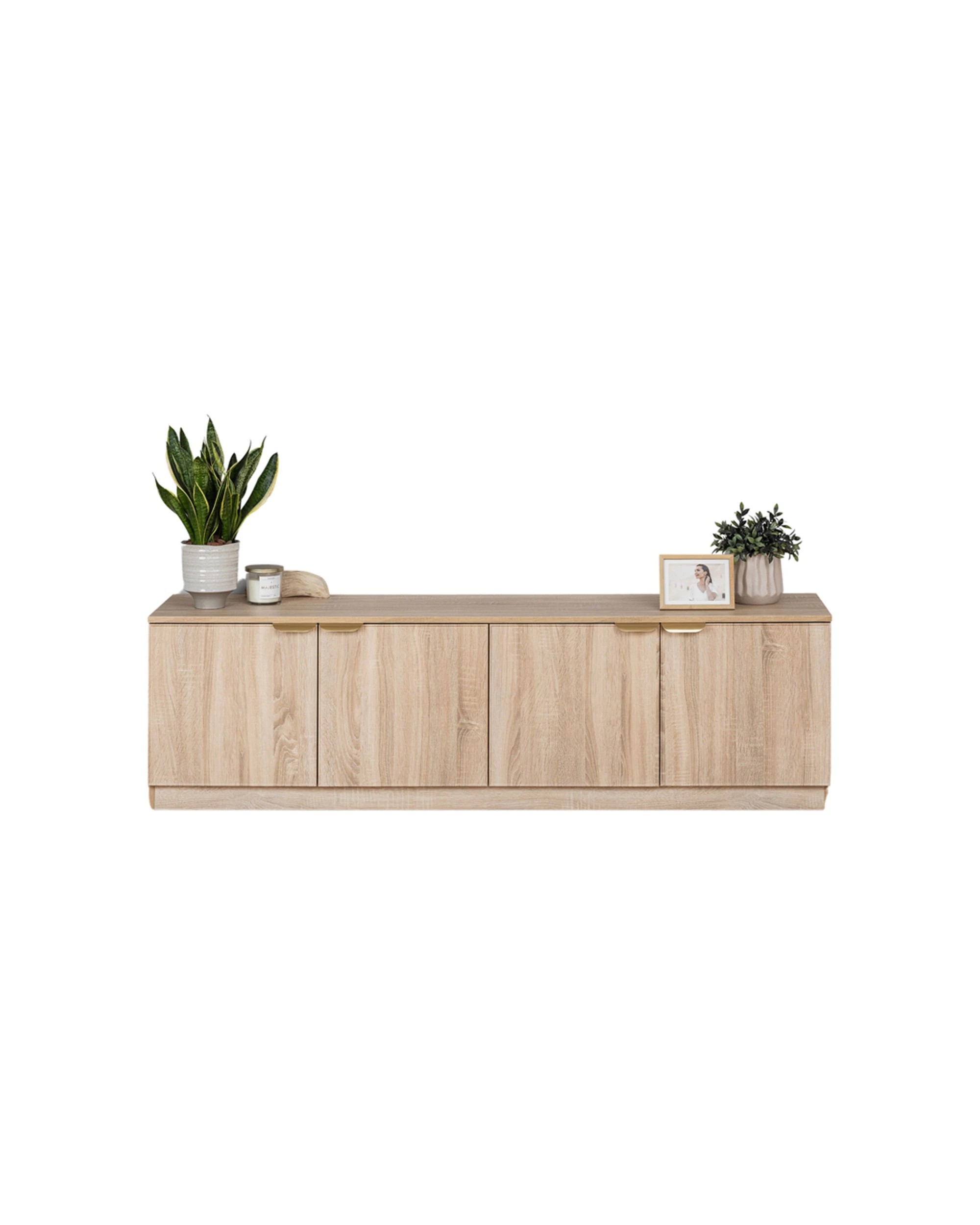1 European Cabinetry Bucharest Oak Slim TV Unit Brass Pull Handle - Natural, 1 of 6