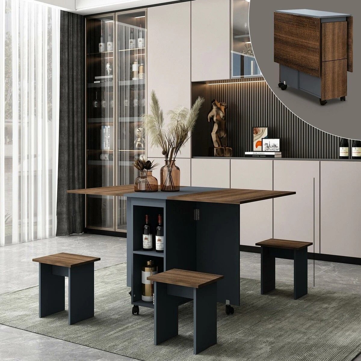 2 LUXSUITE Folding Dining Table Set 4 Chairs Extendable, 2 of 6