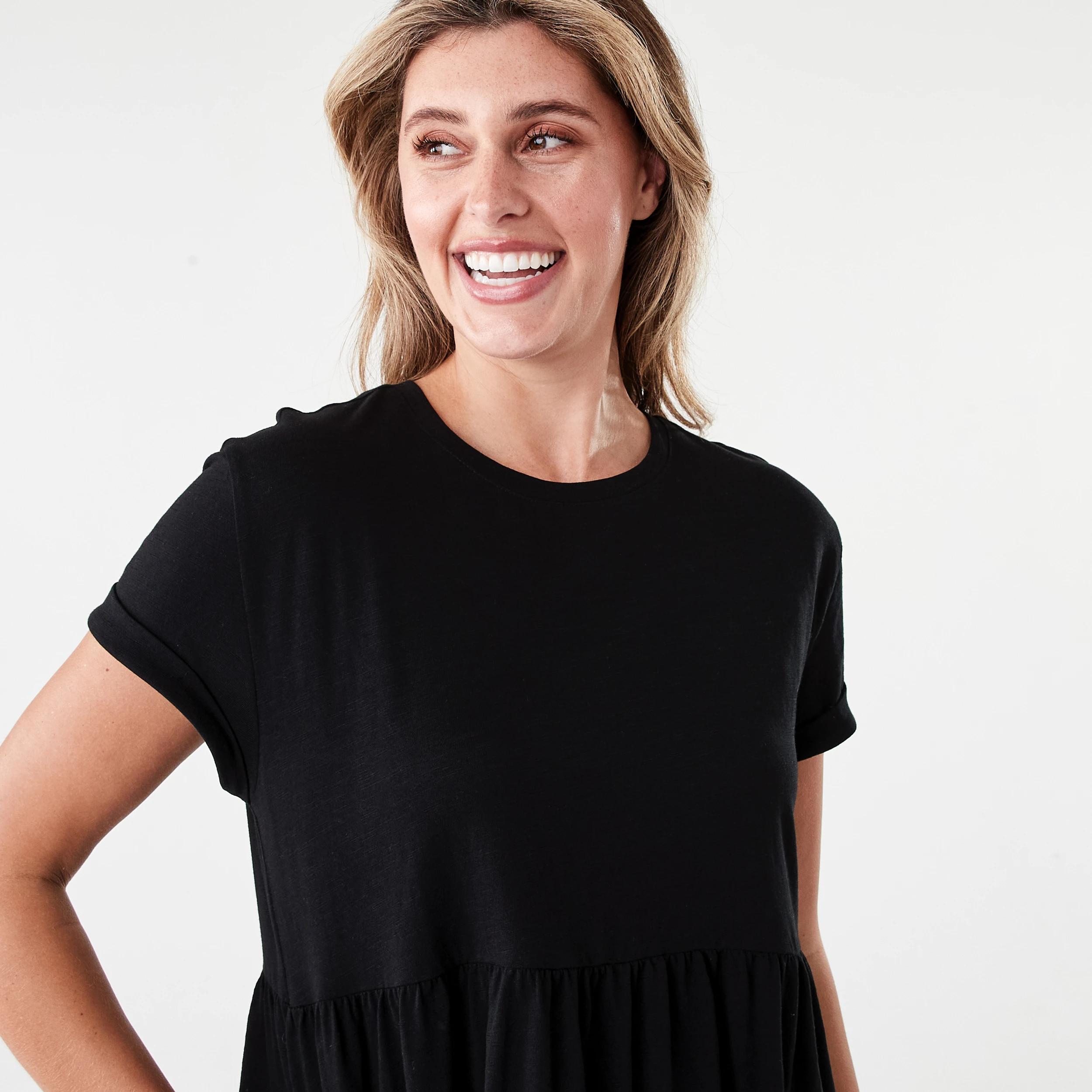 4 Short Sleeve Cuff Detail Jersey Mini Dress Black, 4 of 7