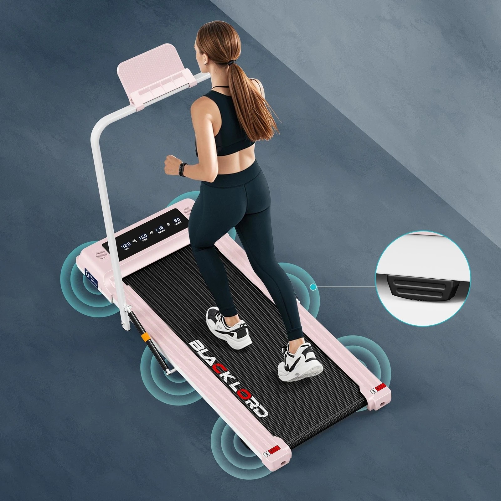 4 Black Lord Treadmill 2 IN 1 Electric Walking Pad Hydraulic Foldable 40cm Belt - Pink, 4 of 10