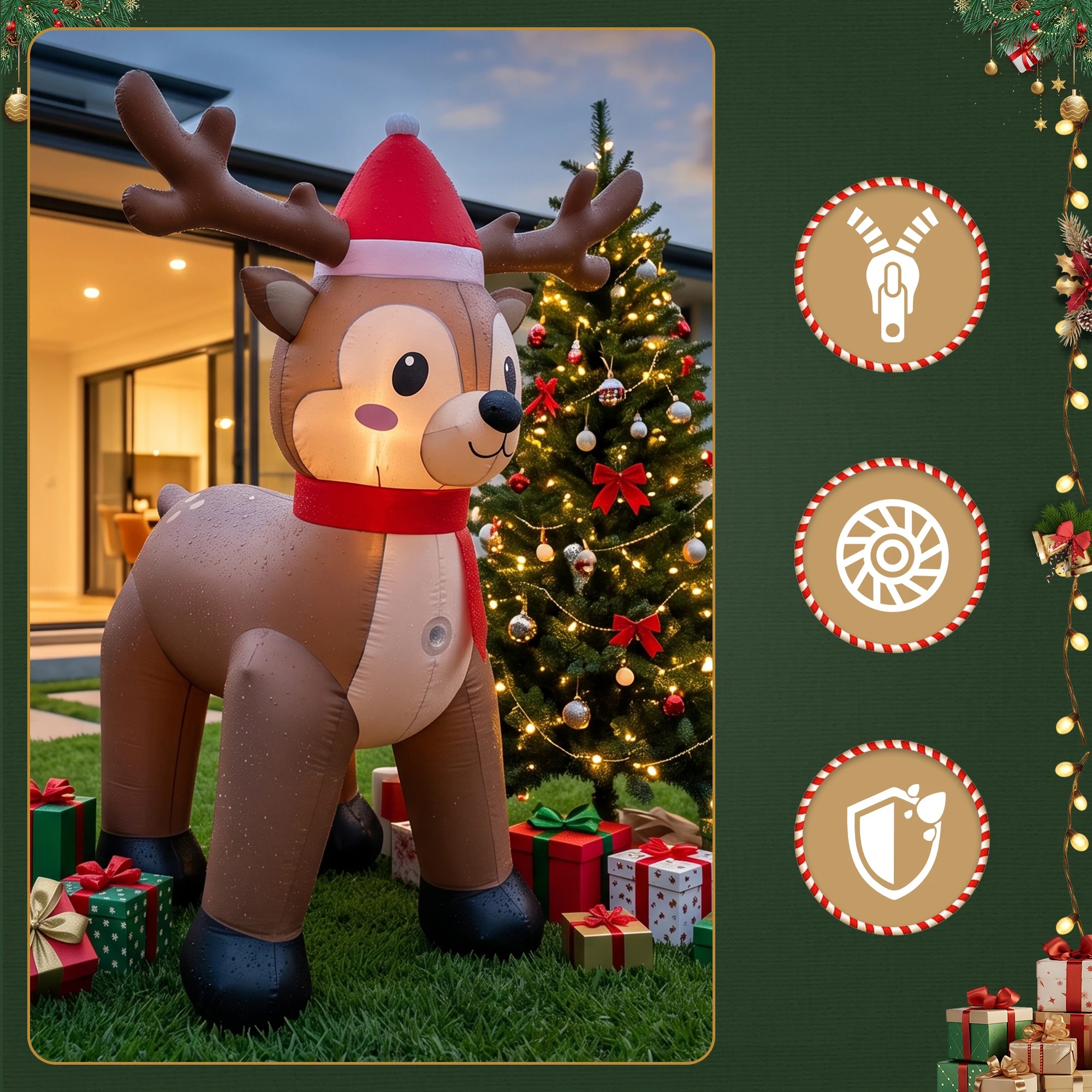 7 Jingle Jollys Christmas Inflatable Reindeer 2.5M Illuminated Decorations - Brown, 7 of 9