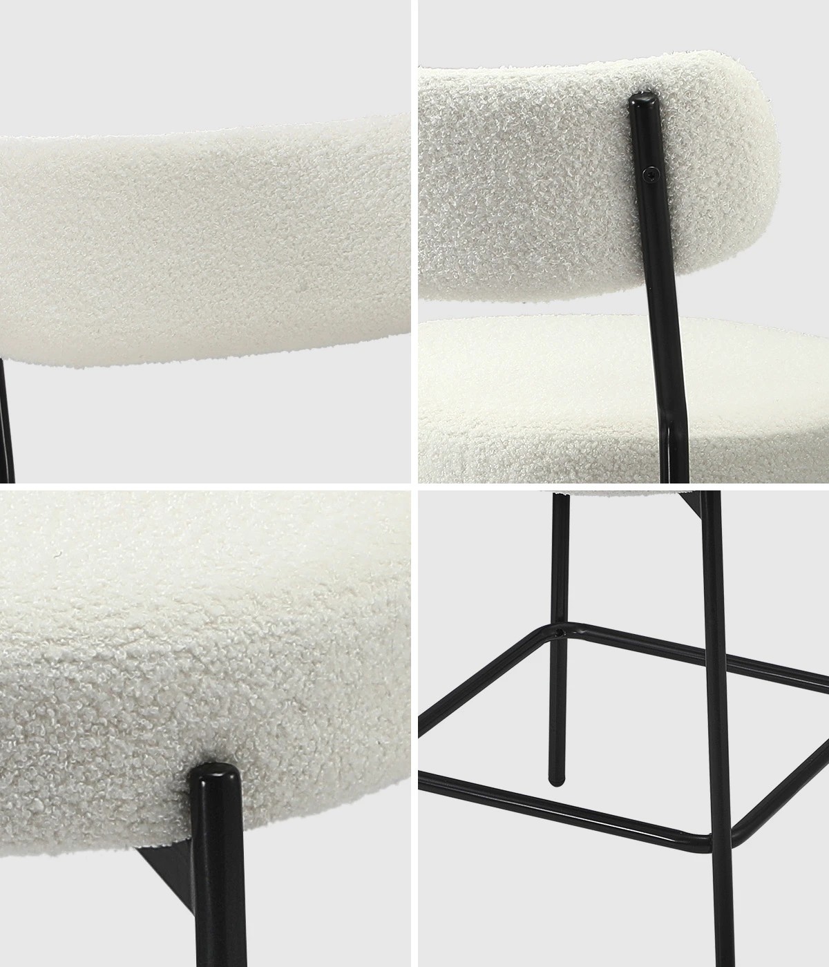 4 Oikiture 4x Bar Stools Kitchen Dining Chairs Counter Stool Boucle Fabric
 - White, 4 of 10