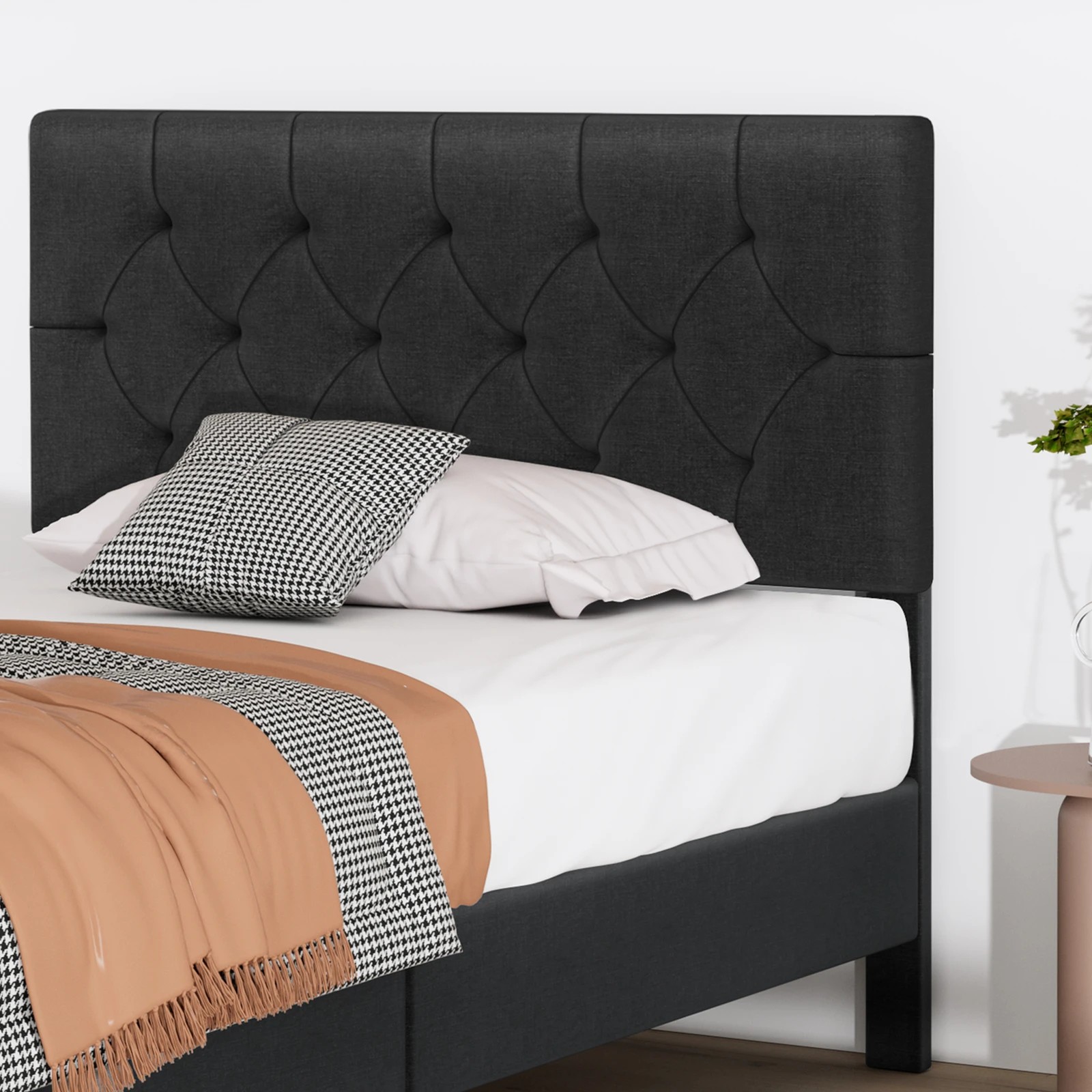 3 Alfordson Bed Frame King Single Tufted Headboard Modern Fabric Meduna - Charcoal, 3 of 9
